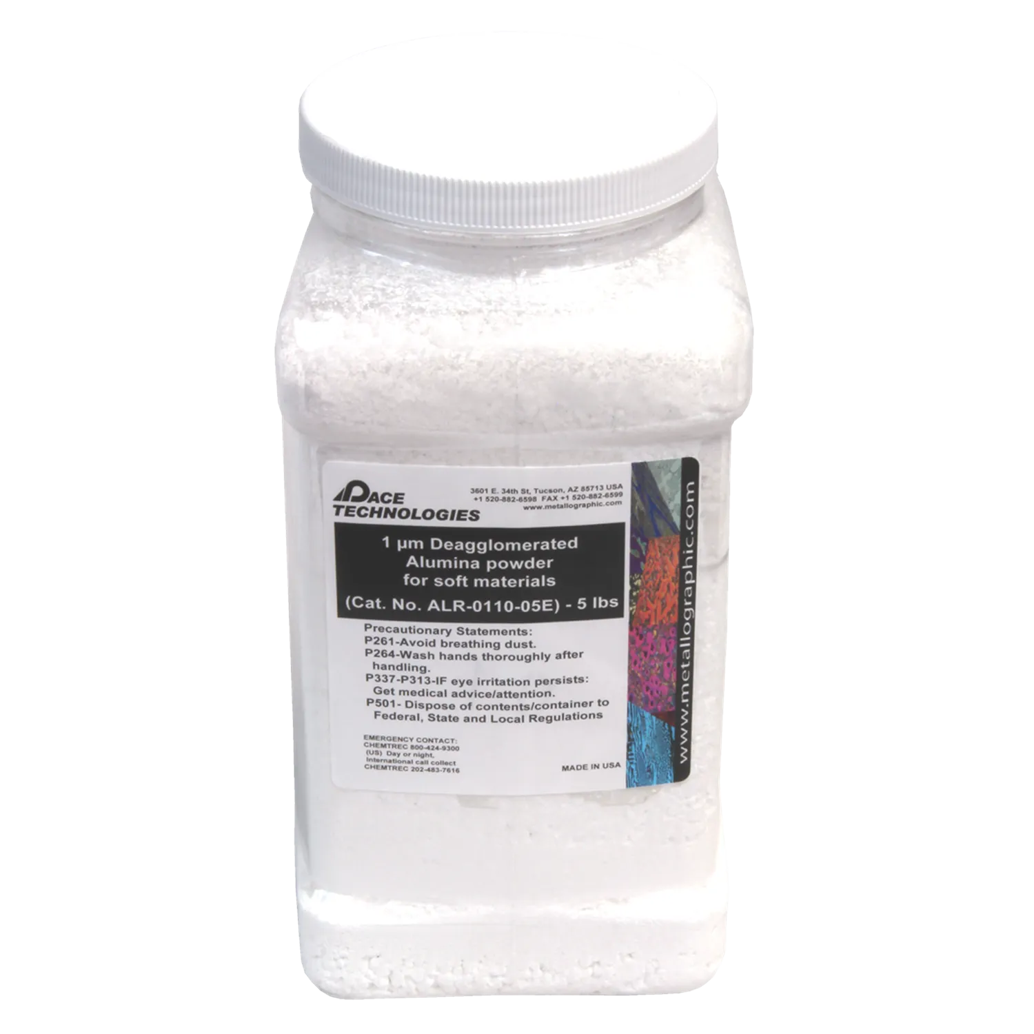 Polvo de alúmina desaglomerada de grado electrónico, 1 micra, ALD-0110-E