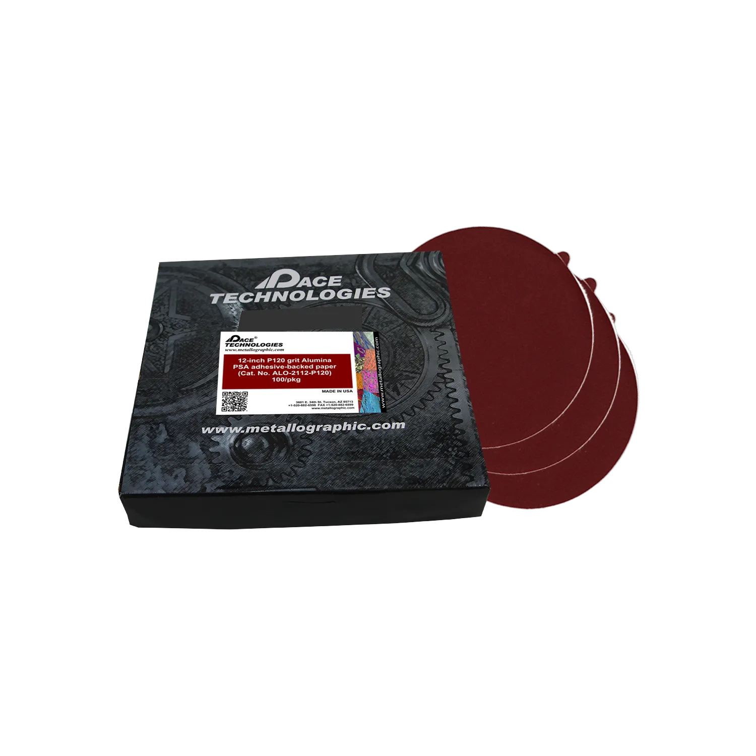 12" Alumina Grinding Papers with PSA backed, 120 grit, 100/box, ALO-120P12-100