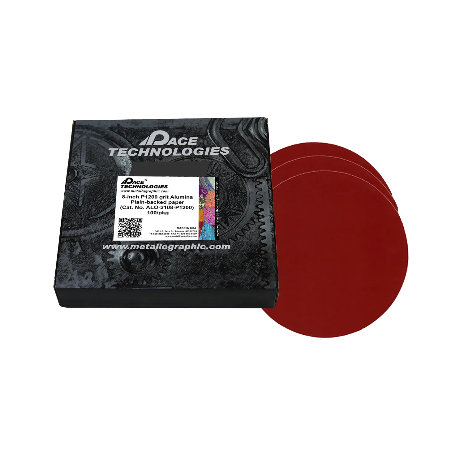 Papeles de lija de alúmina de 8" con respaldo liso, grano 120, 100/caja, ALO-2108-P1200