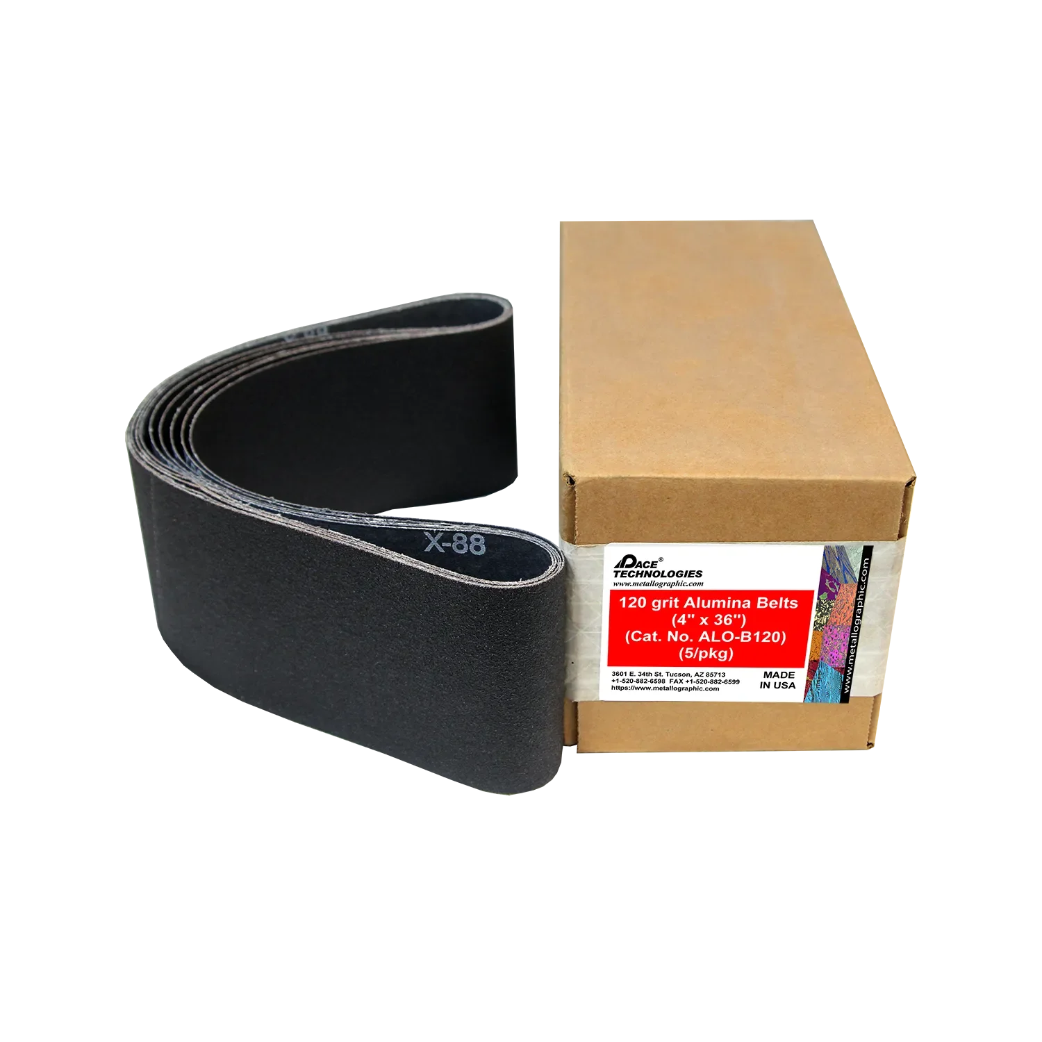 Alumina Abrasive Belts (4"x 36"), 120 grit, 10/box, ALO-B120