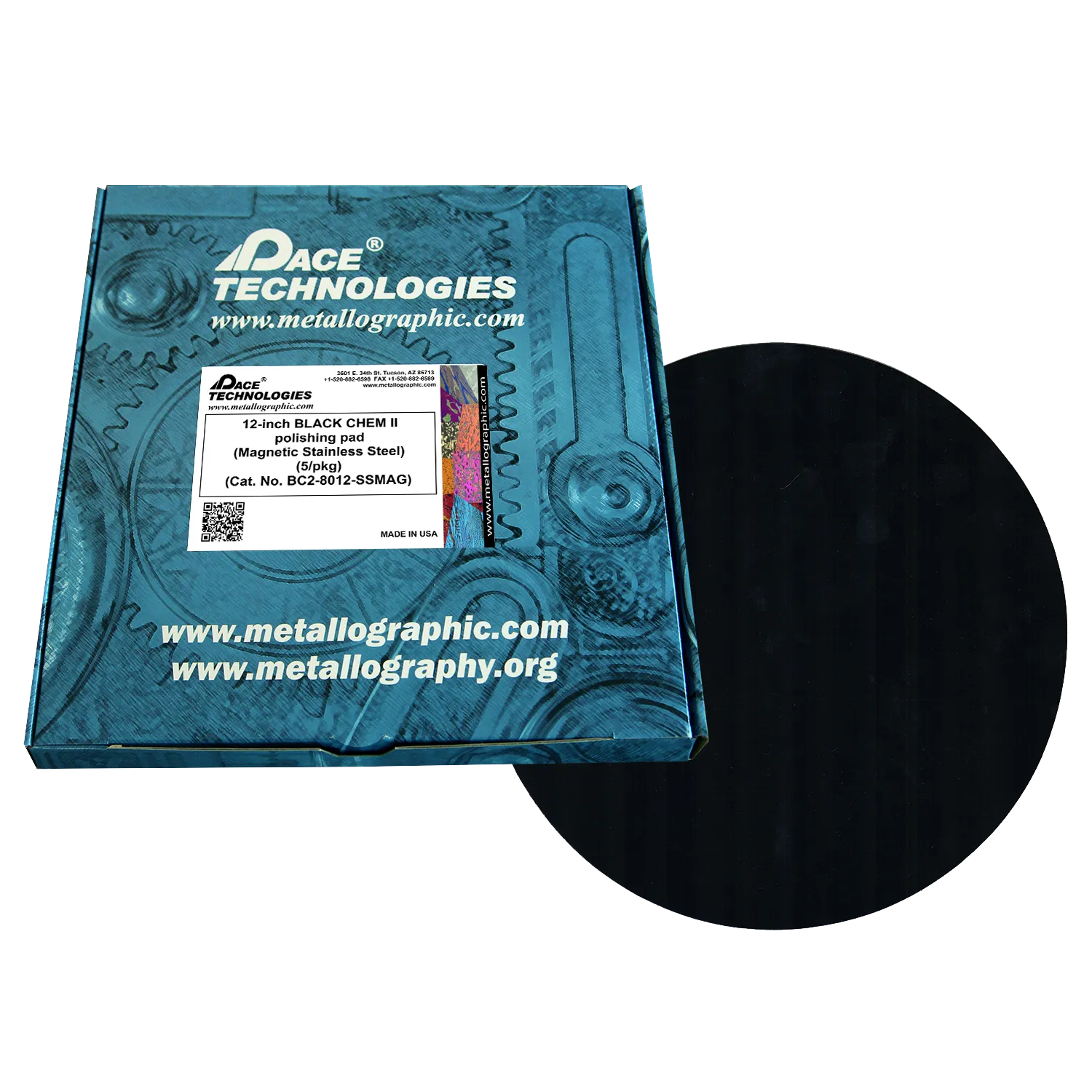 Almohadilla de pulido Chem 2 negra de 12" con respaldo de acero inoxidable magnético, BC2-8012-SSMAG