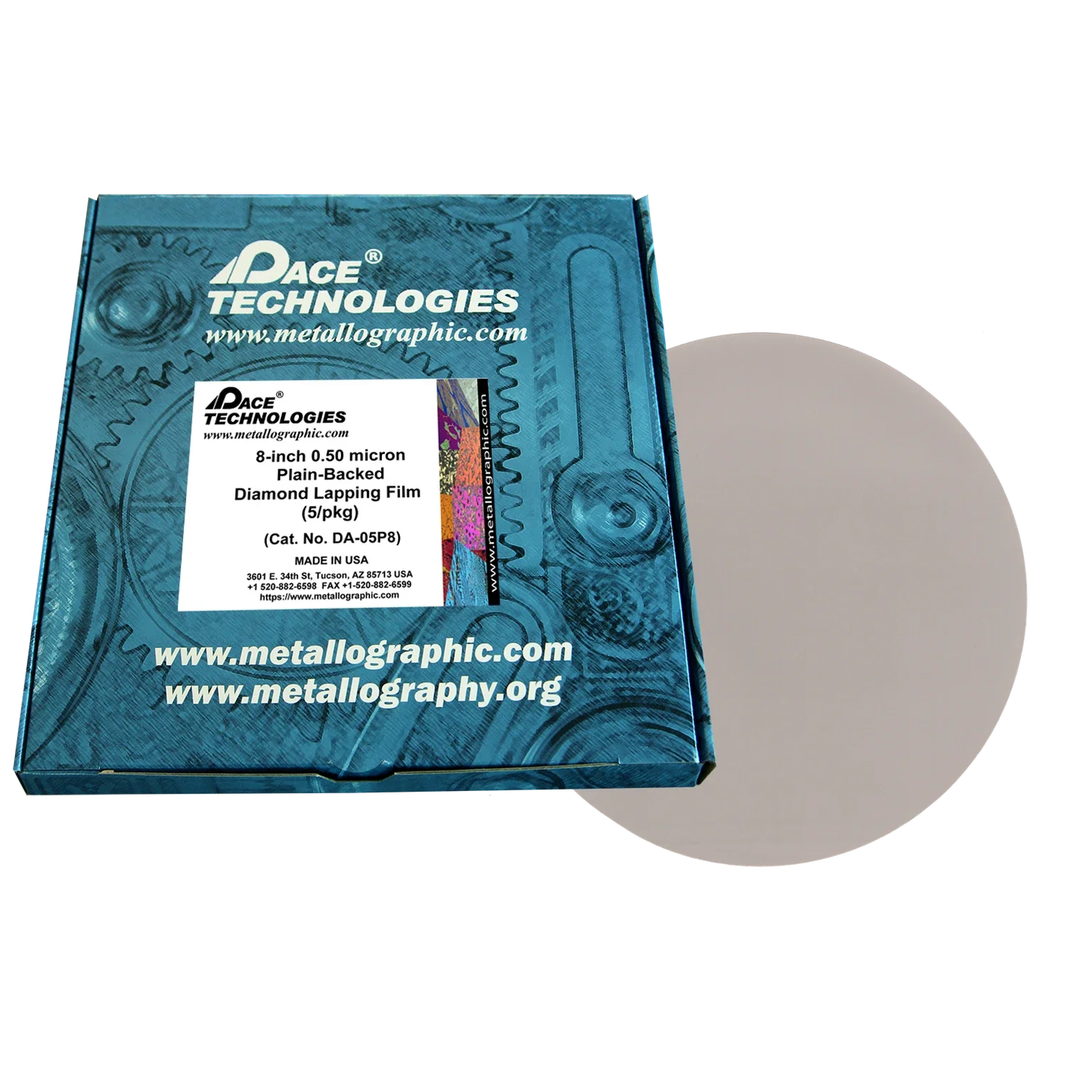 Película de pulido con diamante de 8" con reverso liso, 0,50 micrones, 5/caja, DA-05P8