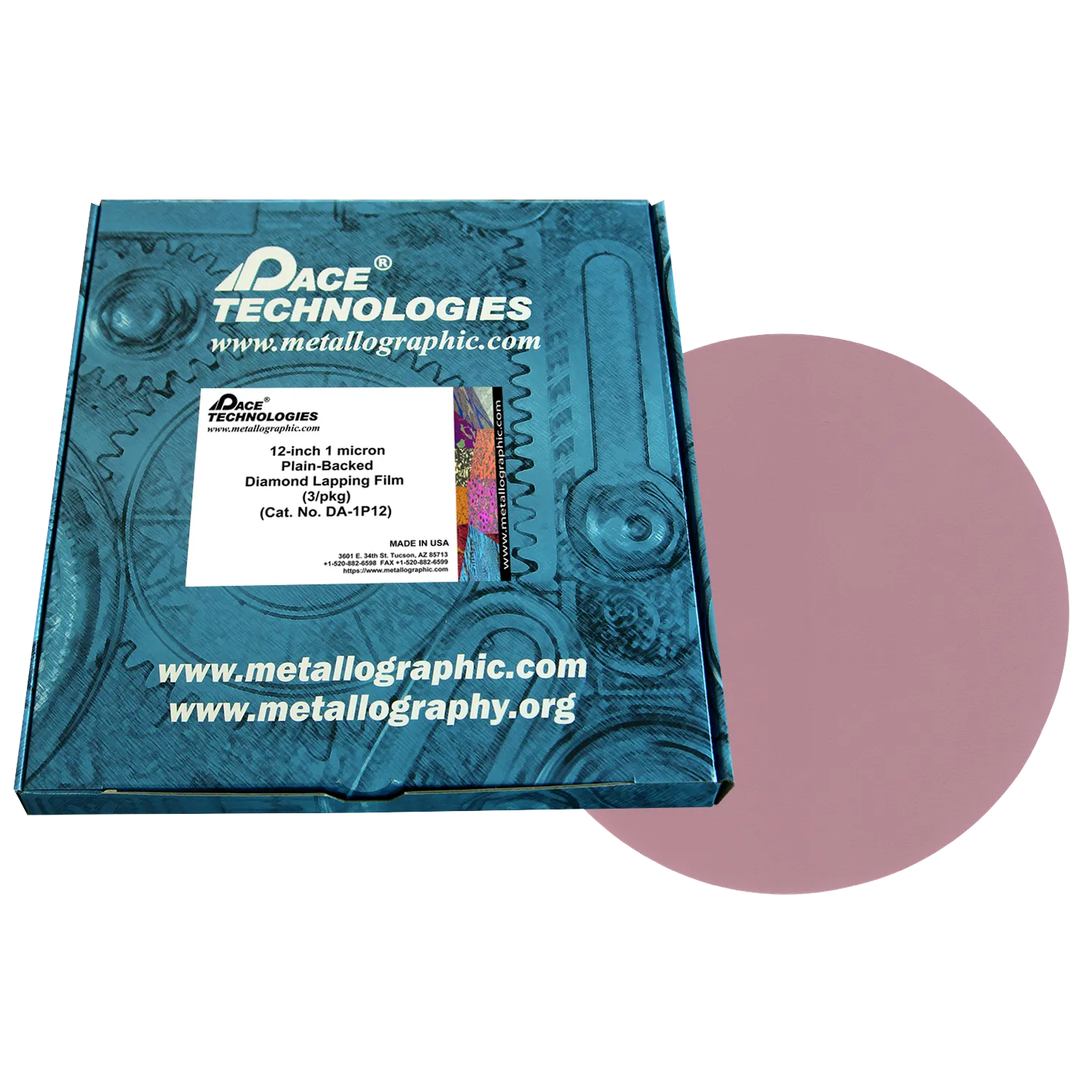 12" Diamond Lapping Film with plain backed, 1 micron, 3/box, DA-1P12