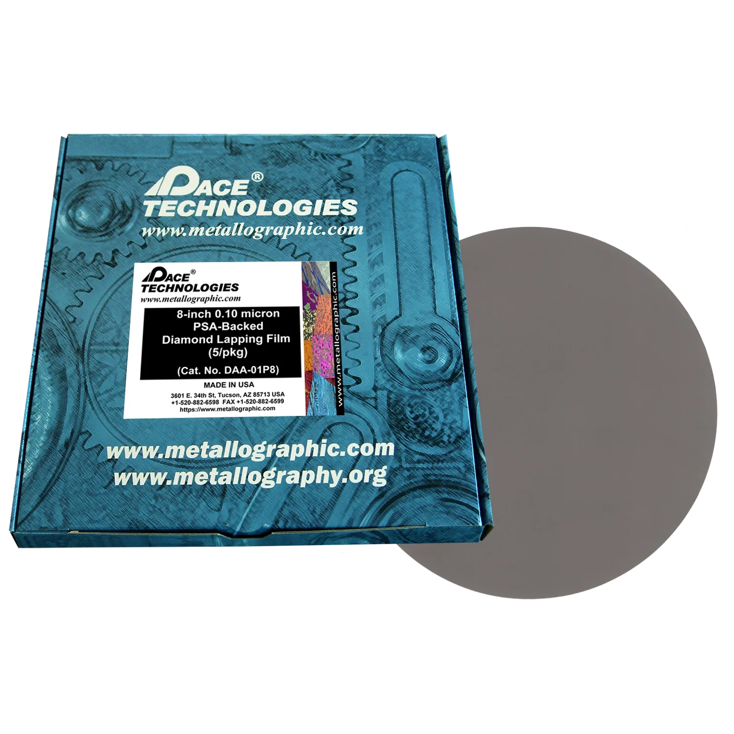 Película de pulido con diamante de 8" con respaldo de PSA, 0,10 micrones, 5/caja, DAA-01P8