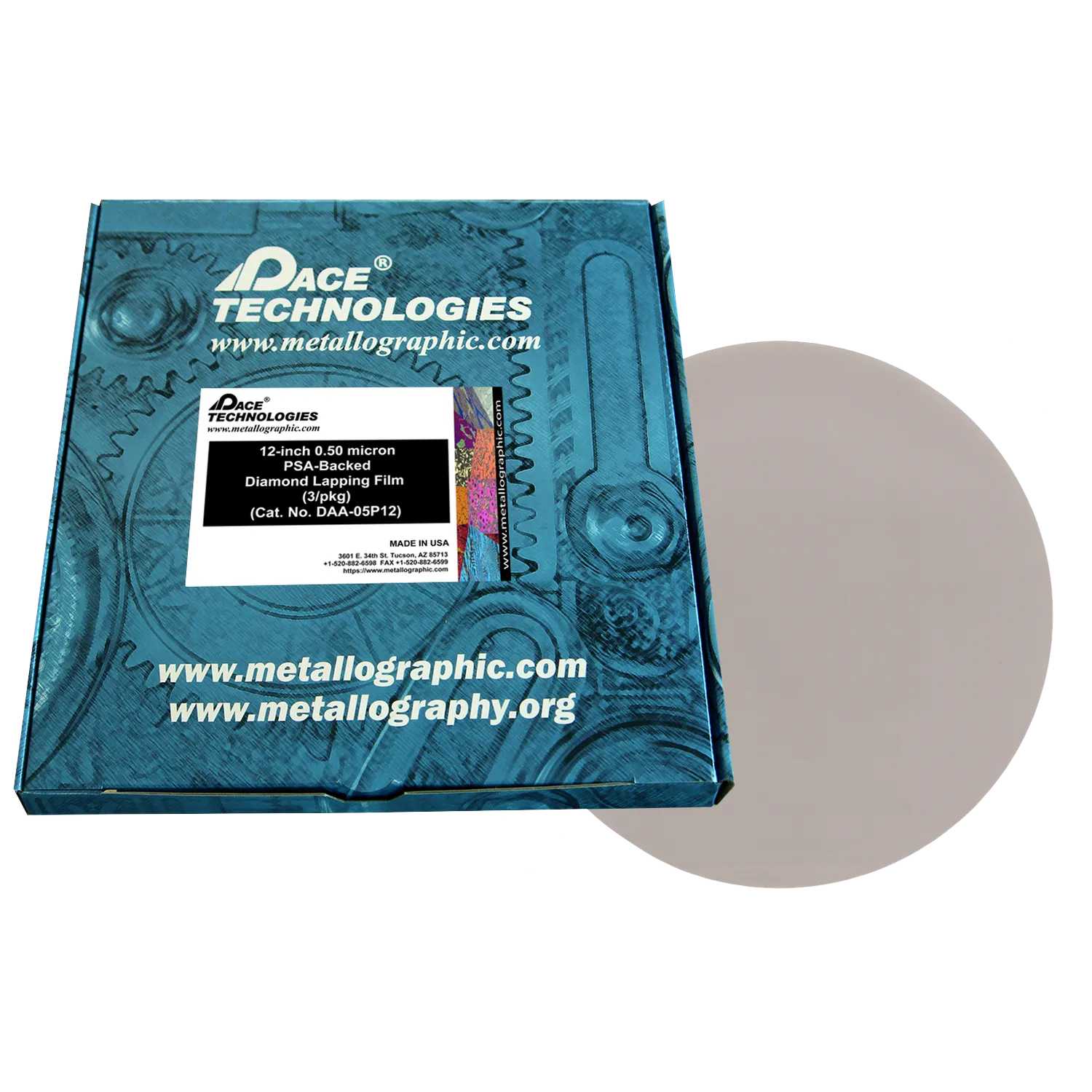12" Diamond Lapping Film with PSA backed, 0.50 micron, 3/box, DAA-05P12