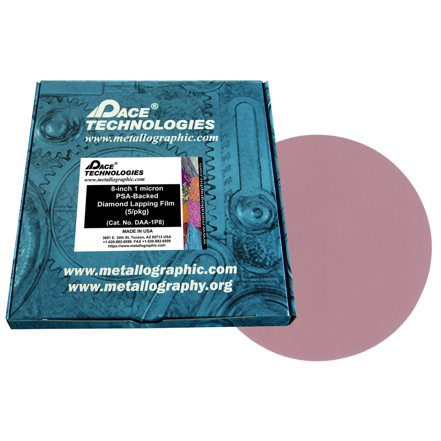 Película de pulido con diamante de 8" con respaldo de PSA, 1 micrón, 5/caja, DAA-1P8