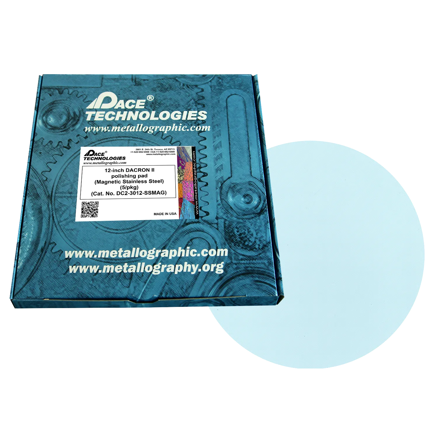 Almohadilla de pulido DACRON II de 12" con respaldo de acero inoxidable magnético, DC2-3012-SSMAG