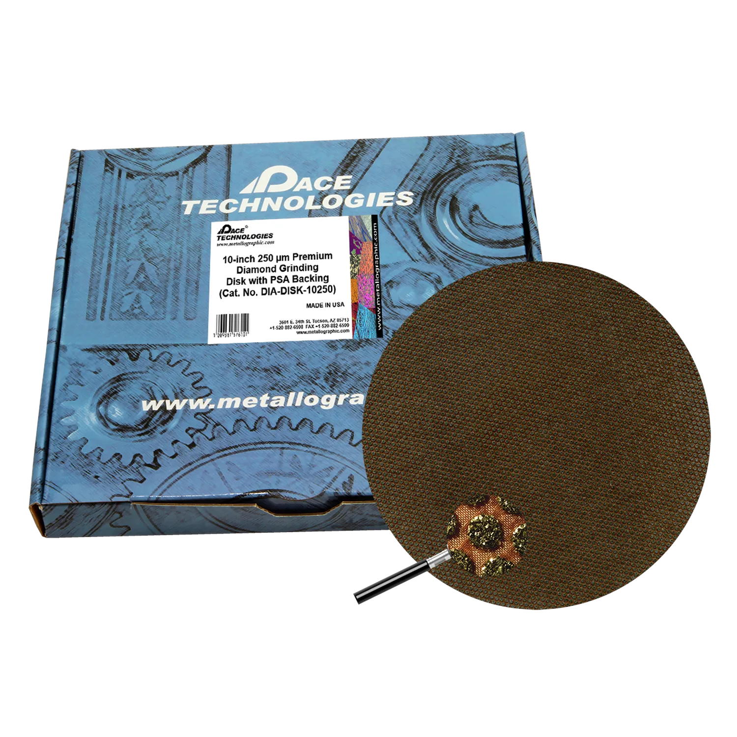 Disco abrasivo de diamante de 10" con respaldo de PSA, 250 micrones, 1/caja, DIA-DISK-10250