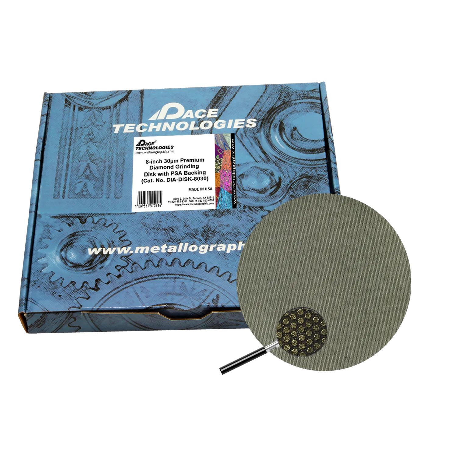 Disco abrasivo de diamante de 8" con respaldo de PSA, 30 micrones, 1/caja, DIA-DISK-8030