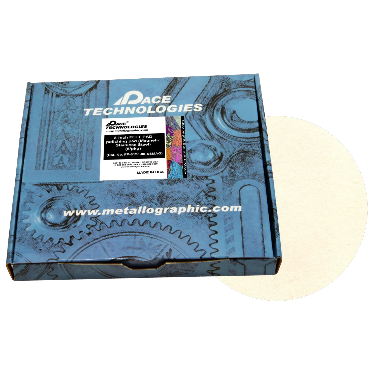 Almohadilla de pulido FELTPAD de 8" con respaldo de acero inoxidable magnético, FP-8125-08-SSMAG