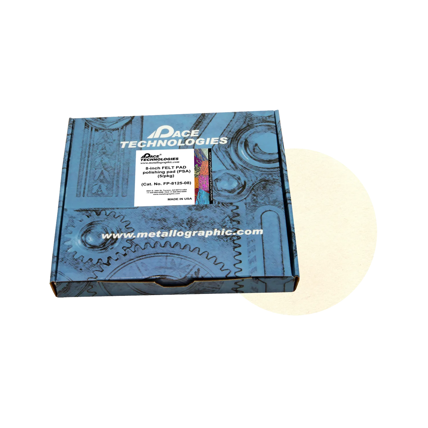 Almohadilla de pulido FELTPAD de 8" con respaldo de PSA, FP-8125-08