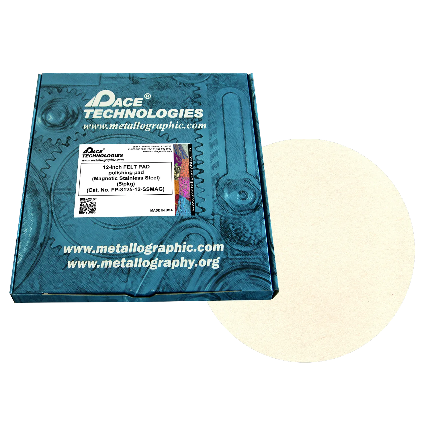 Almohadilla de pulido FELTPAD de 12" con respaldo de acero inoxidable magnético, FP-8125-12-SSMAG