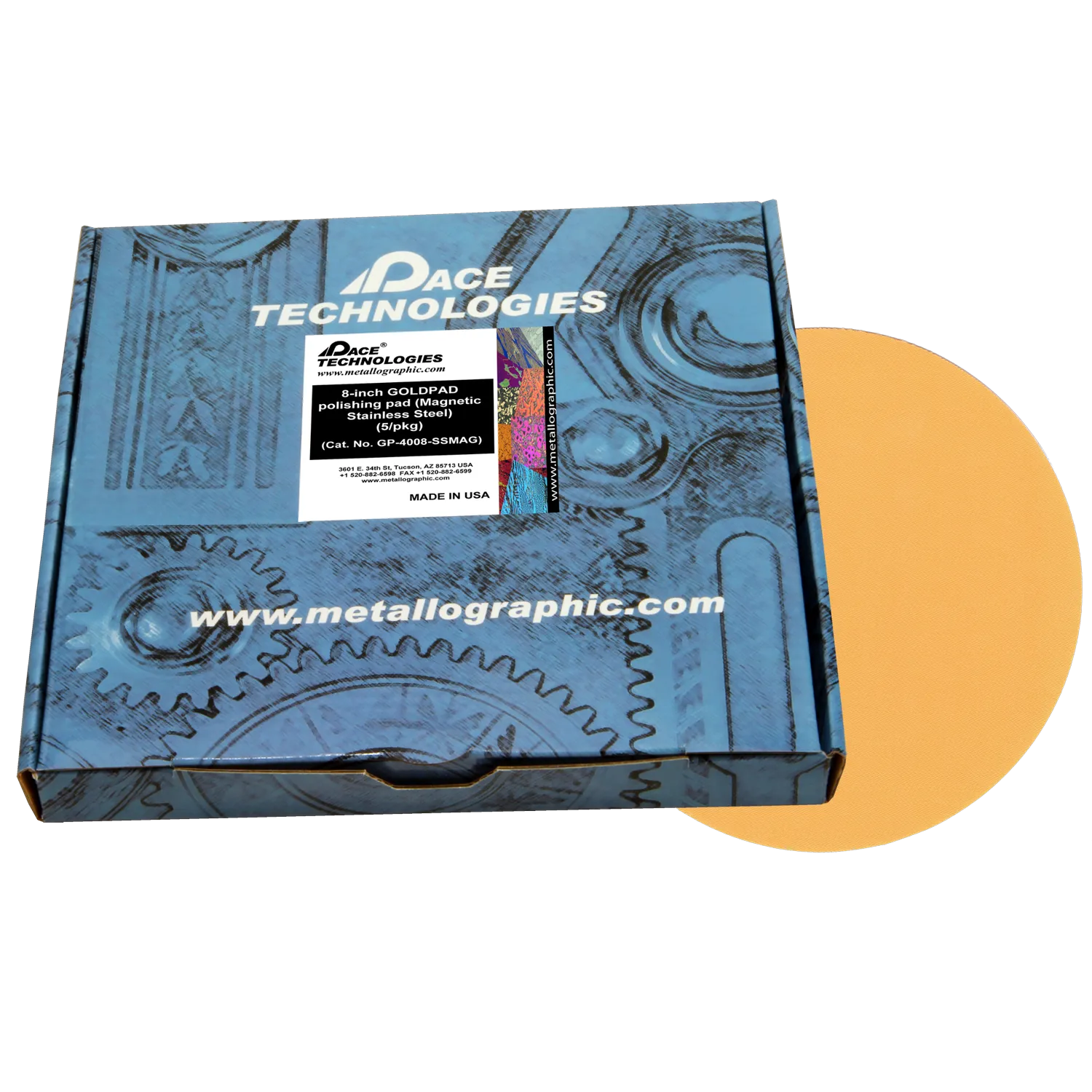 Almohadilla de pulido GOLDPAD de 8" con respaldo de acero inoxidable magnético, GP-4008-SSMAG