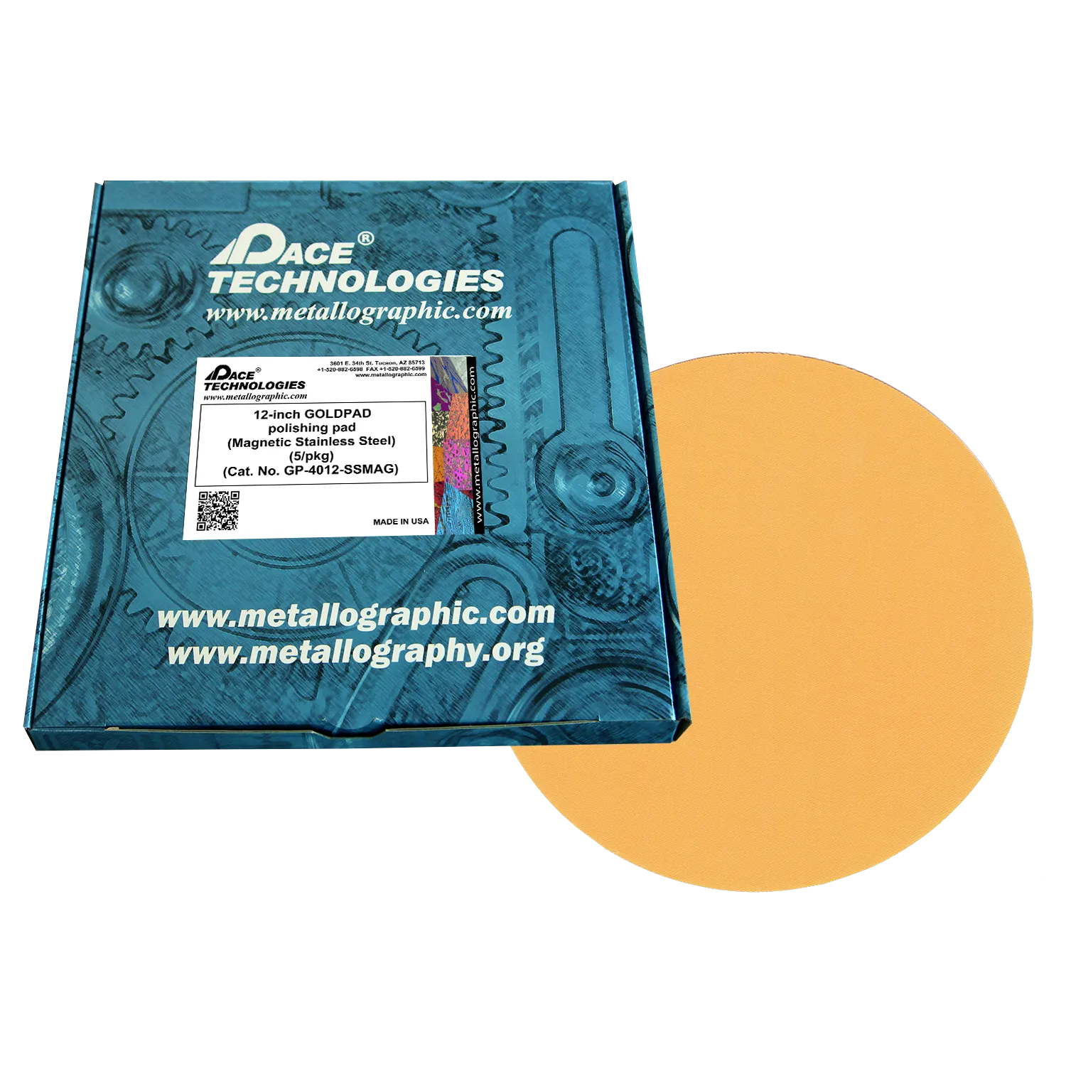 Almohadilla de pulido GOLDPAD de 12" con respaldo de acero inoxidable magnético, GP-4012-SSMAG