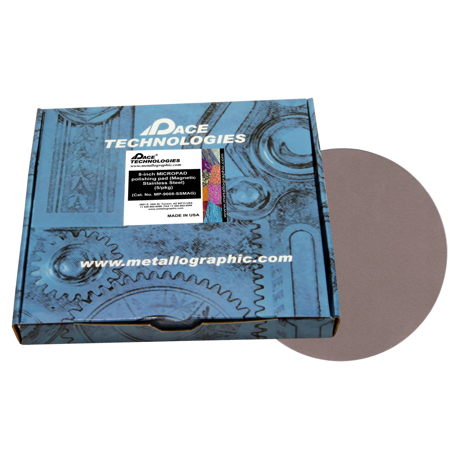 Almohadilla de pulido MICROPAD de 8" con respaldo de acero inoxidable magnético, MP-9008-SSMAG