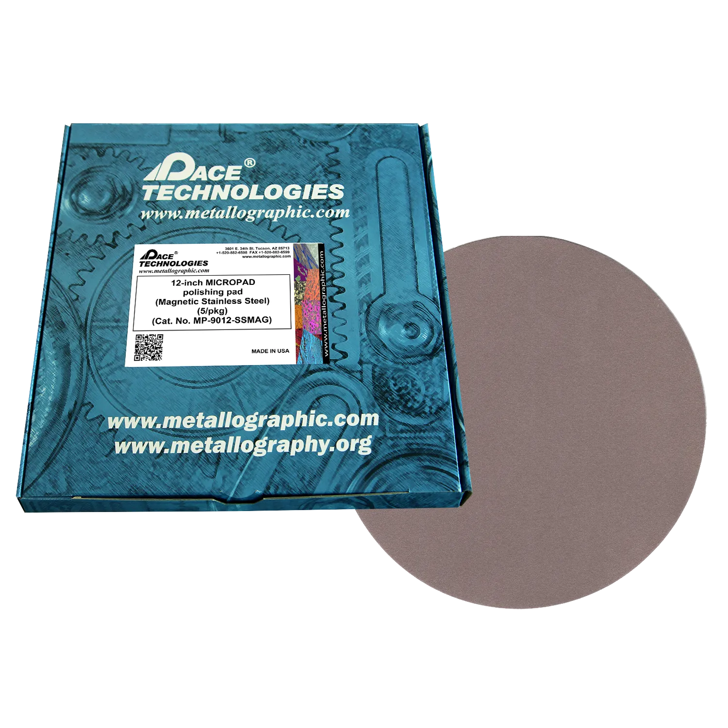 Almohadilla de pulido MICROPAD de 12" con respaldo de acero inoxidable magnético, MP-9012-SSMAG