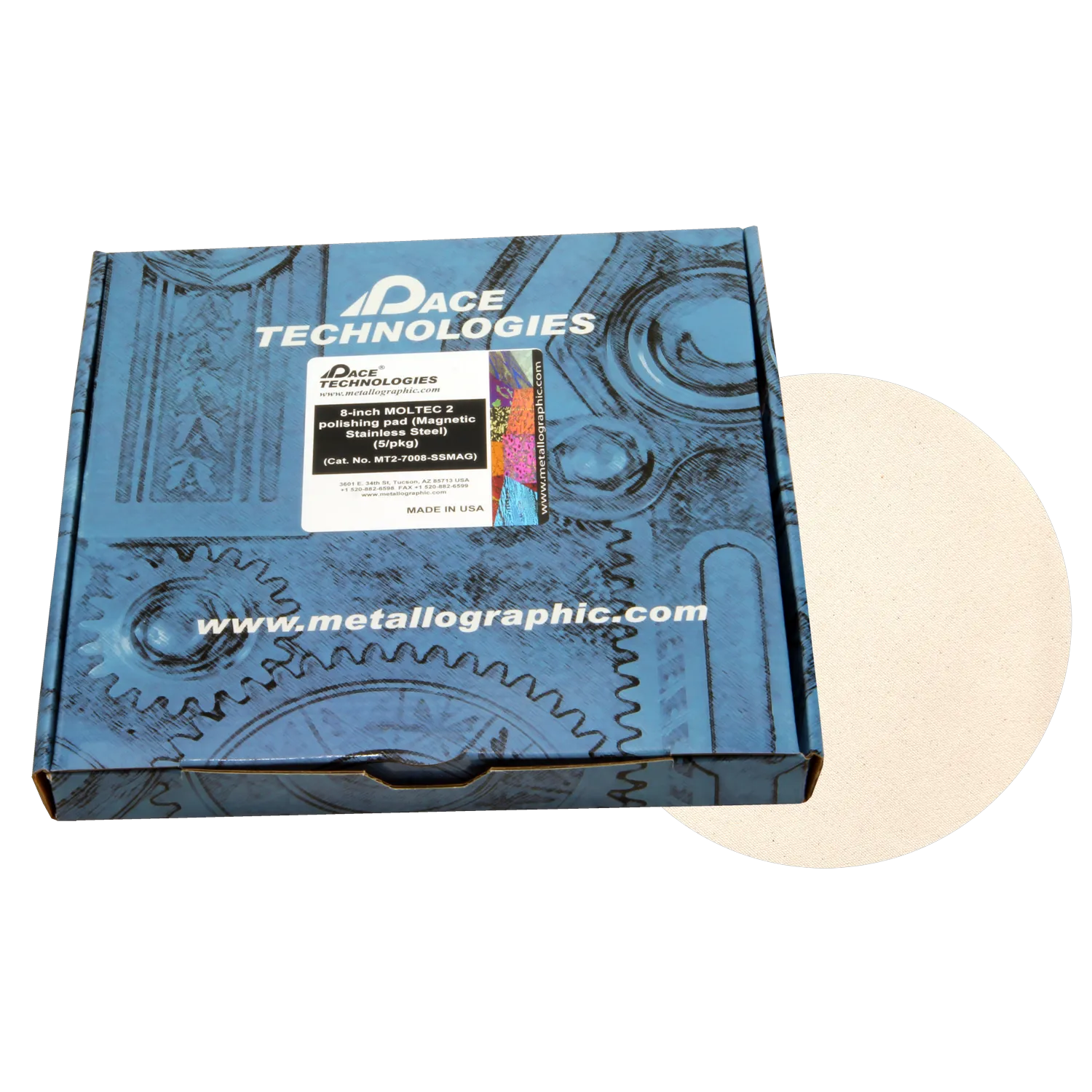 Almohadilla de pulido MOLTEC 2 de 8" con respaldo de acero inoxidable magnético, MT2-7008-SSMAG