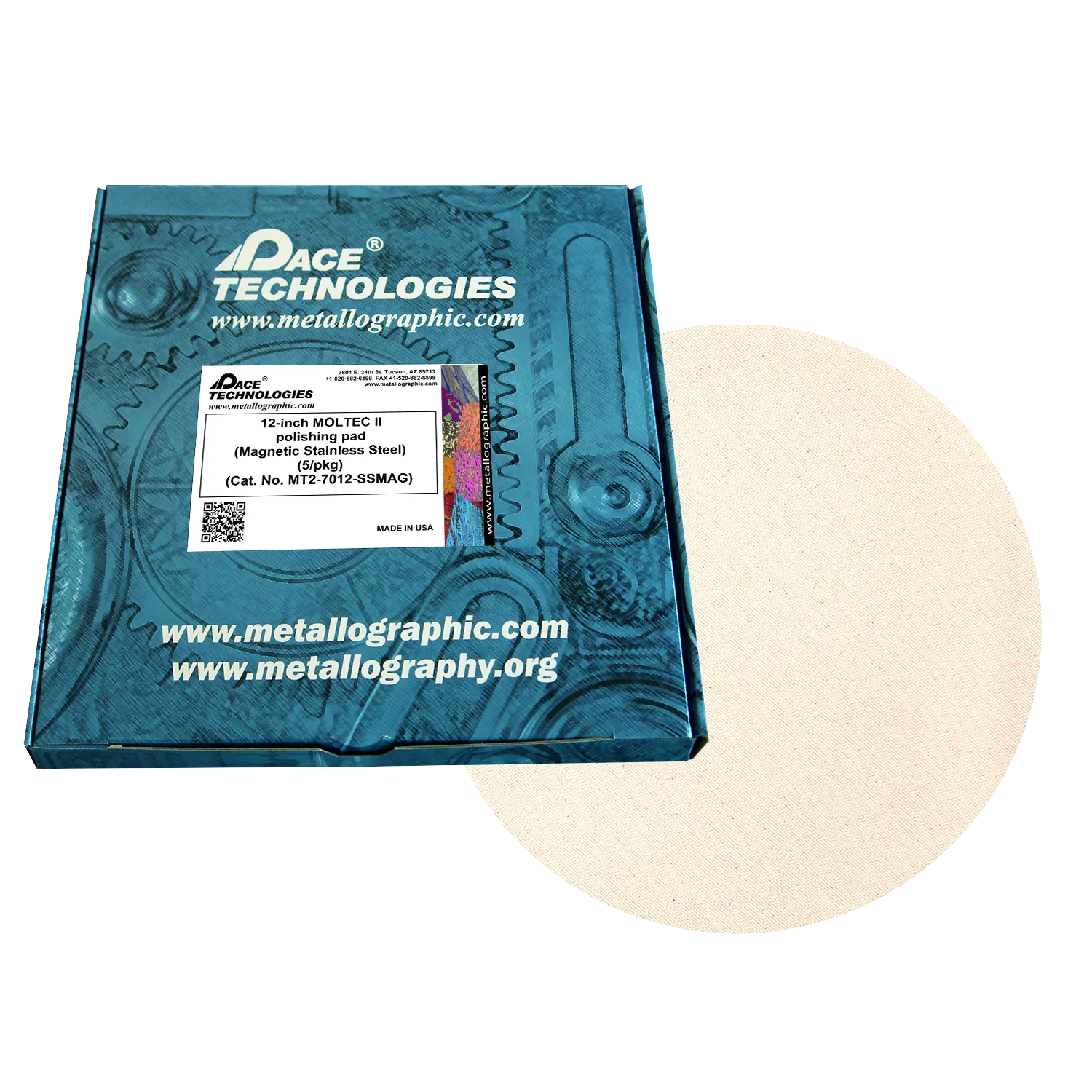 Almohadilla de pulido MOLTEC 2 de 12" con respaldo de acero inoxidable magnético, MT2-7012-SSMAG