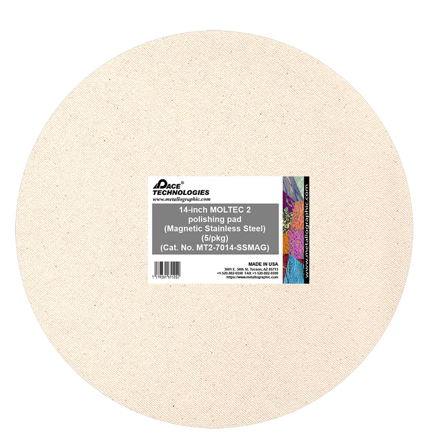 Almohadilla de pulido MOLTEC 2 de 14" con respaldo de acero inoxidable magnético, MT2-7014-SSMAG