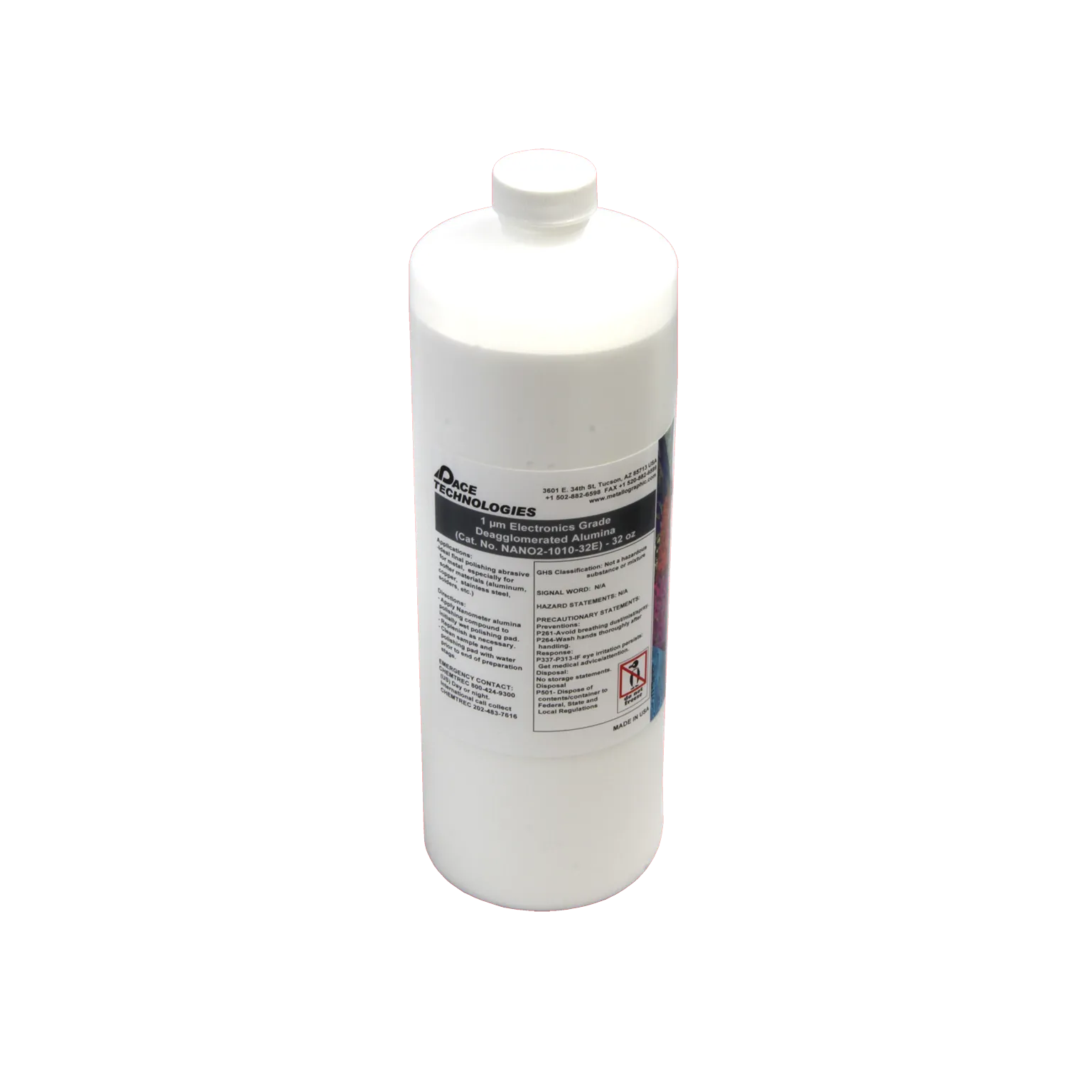 Suspensión de pulido de alúmina desaglomerada de grado electrónico, 1 micra, NANO2-1010-E