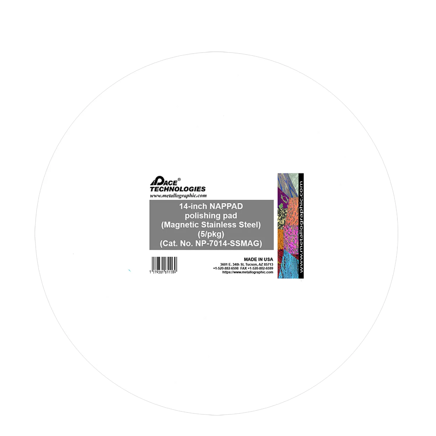 Almohadilla de pulido NAPPAD de 14" con respaldo de acero inoxidable magnético, NP-7014-SSMAG
