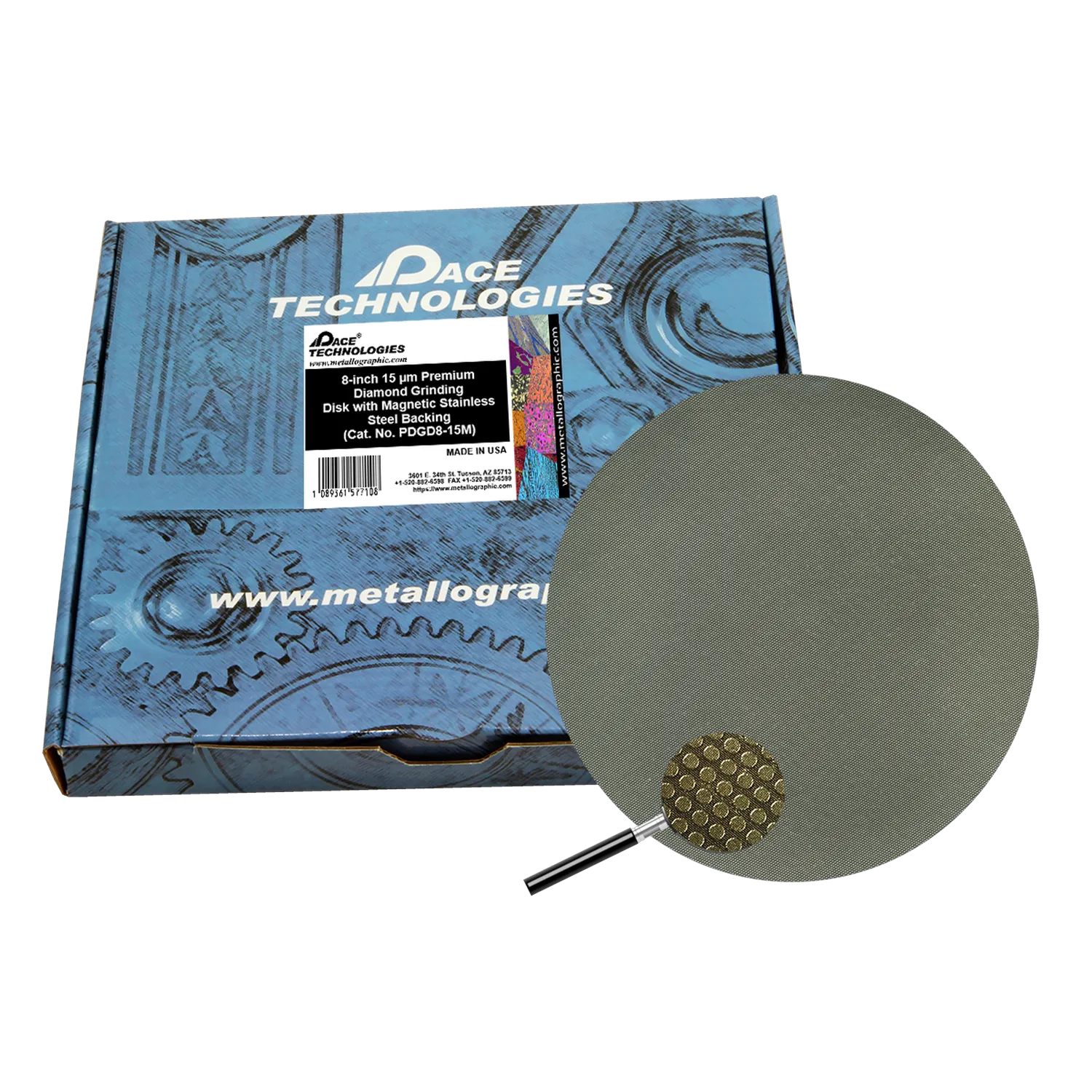Disco abrasivo de diamante de 8" con respaldo magnético de acero inoxidable, 15 micrones, 1/caja, PGD8-15M