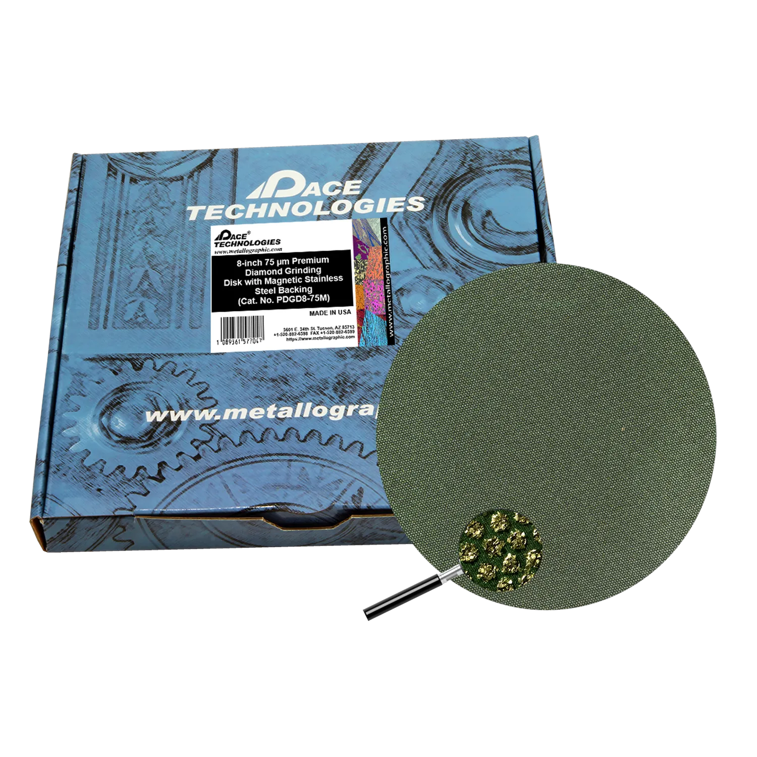 Disco abrasivo de diamante de 8" con respaldo magnético de acero inoxidable, 75 micrones, 1/caja, PGD8-75M