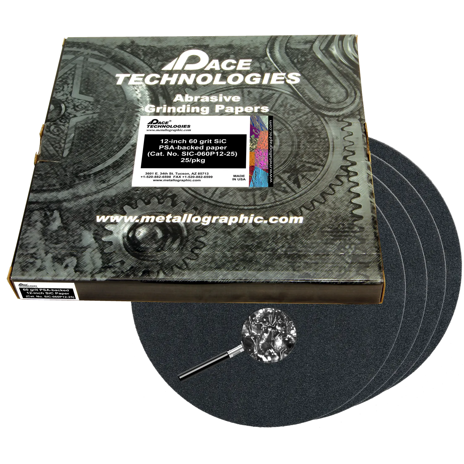 Papeles abrasivos SiC de 12" con respaldo de PSA, grano 60, SIC-060P12