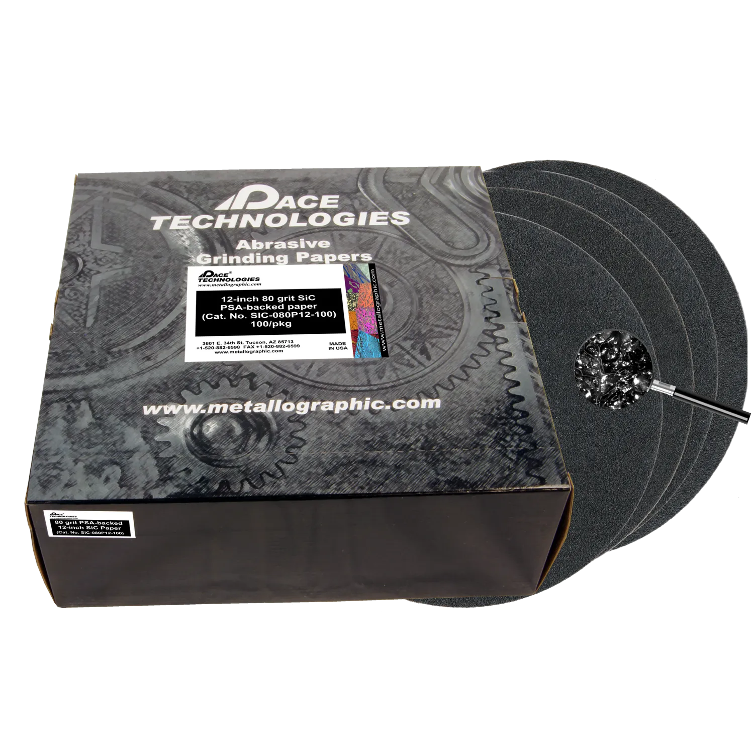Papeles abrasivos SiC de 12" con respaldo de PSA, grano 80, SIC-080P12
