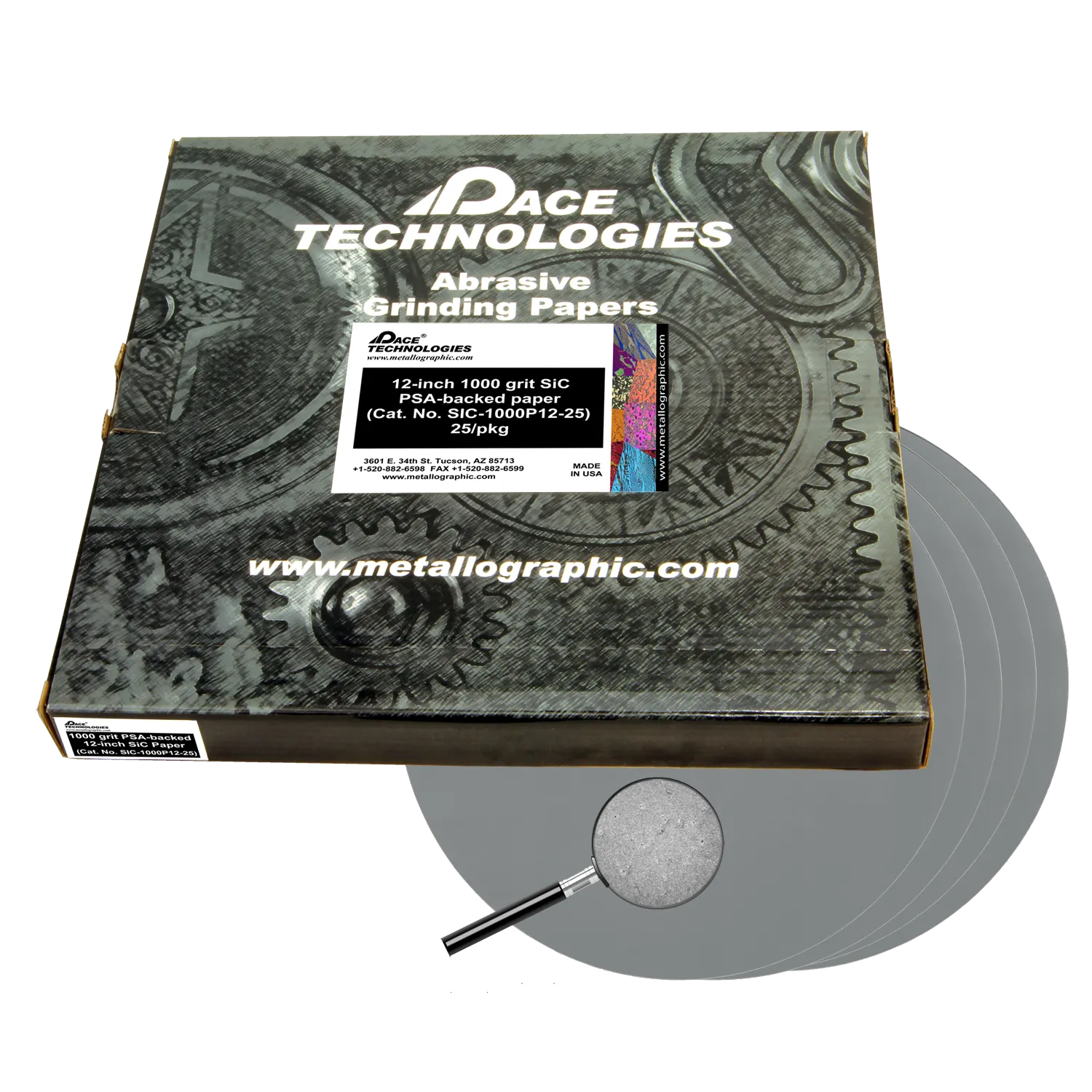 Papeles abrasivos de SiC de 12" con respaldo de PSA, grano 1000, SIC-1000P12