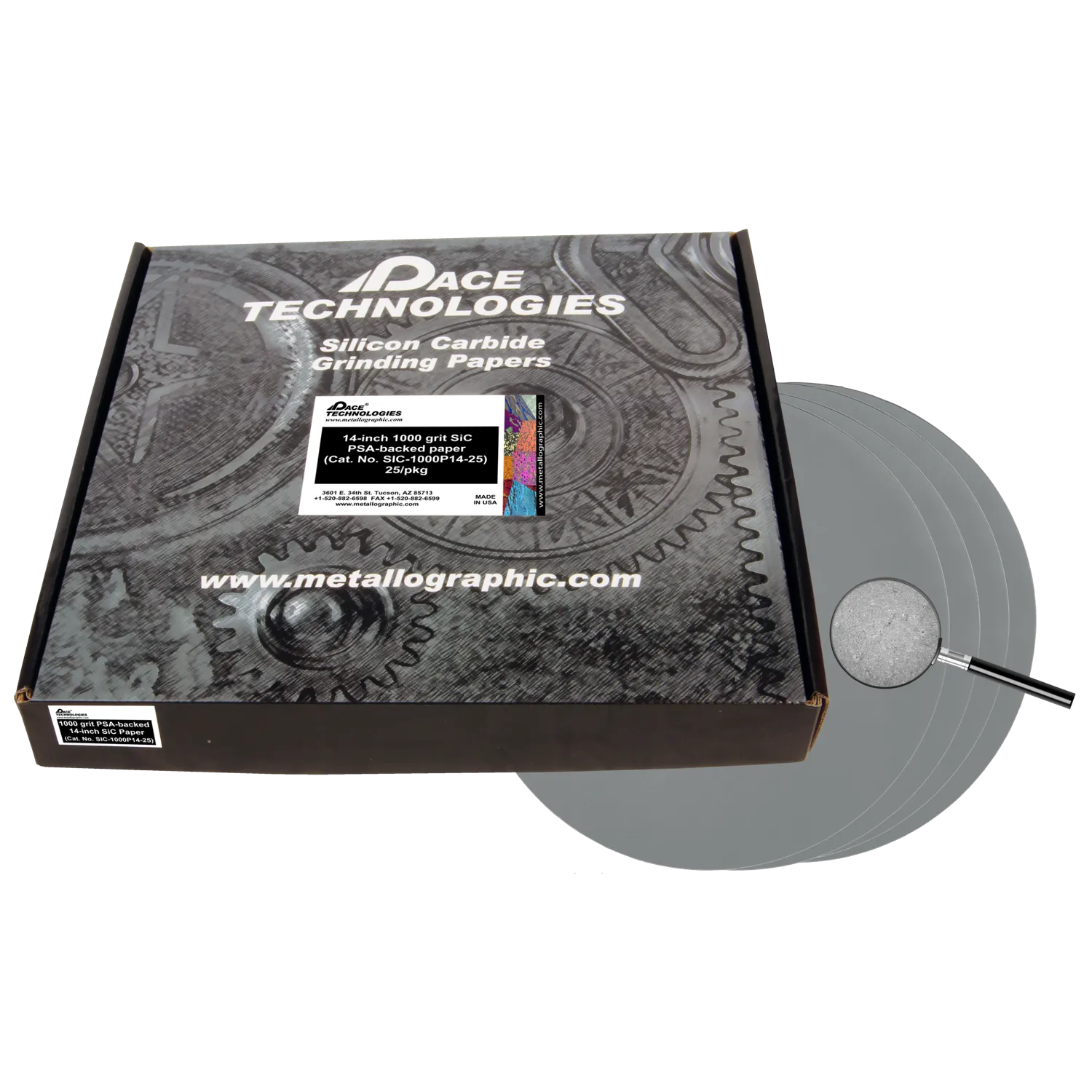 Papeles abrasivos de SiC de 14" con respaldo de PSA, grano 1000, SIC-1000P14