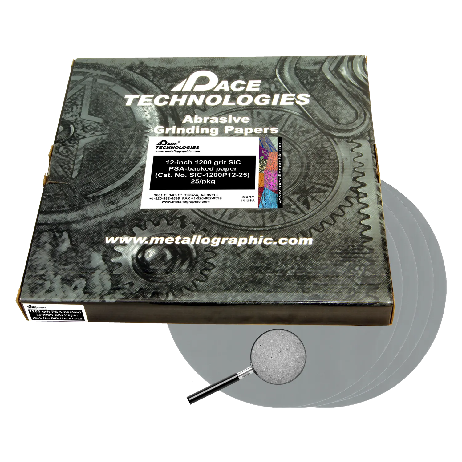 Papeles abrasivos SiC de 12" con respaldo de PSA, grano 1200, SIC-1200P12