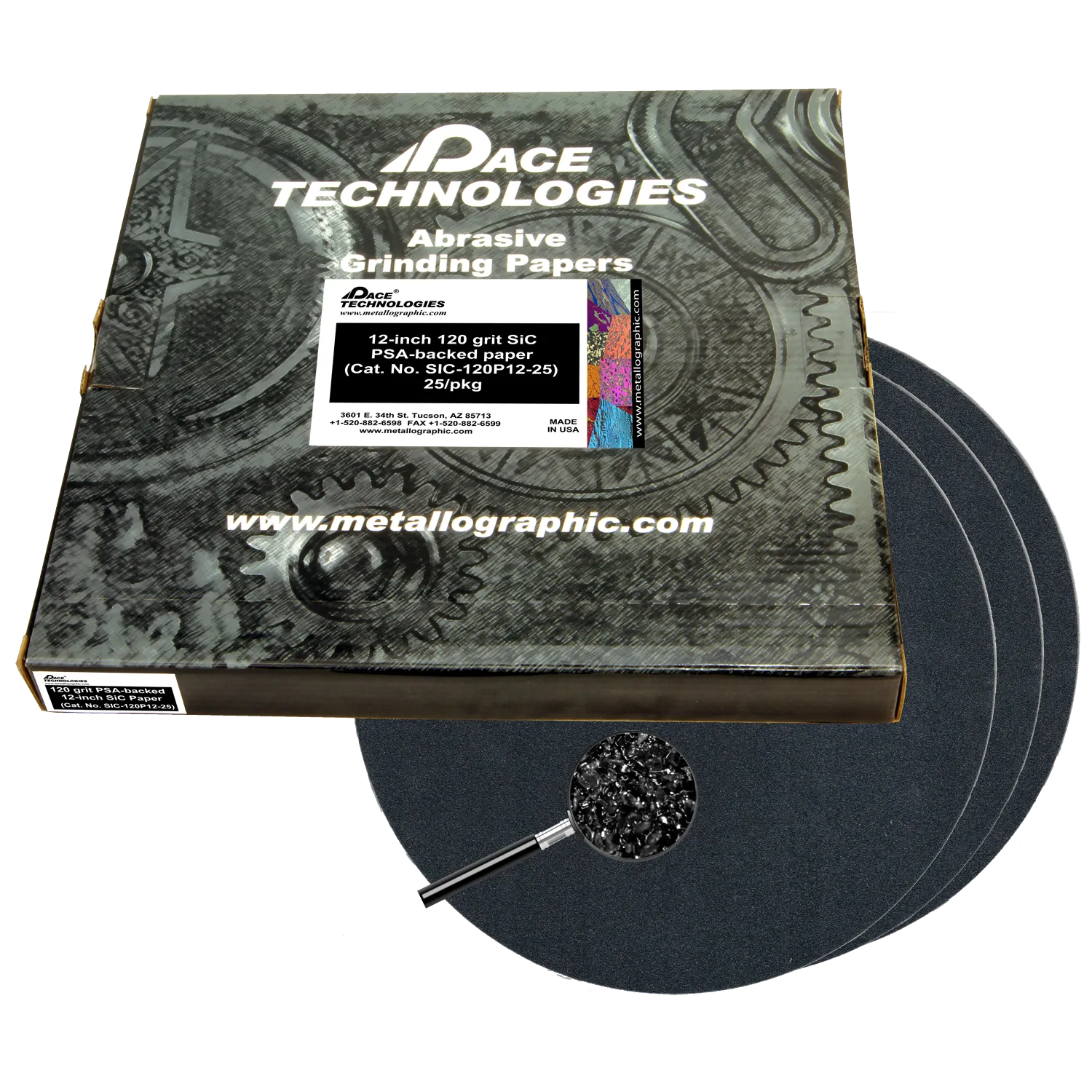 Papeles abrasivos SiC de 12" con respaldo de PSA, grano 120, SIC-120P12