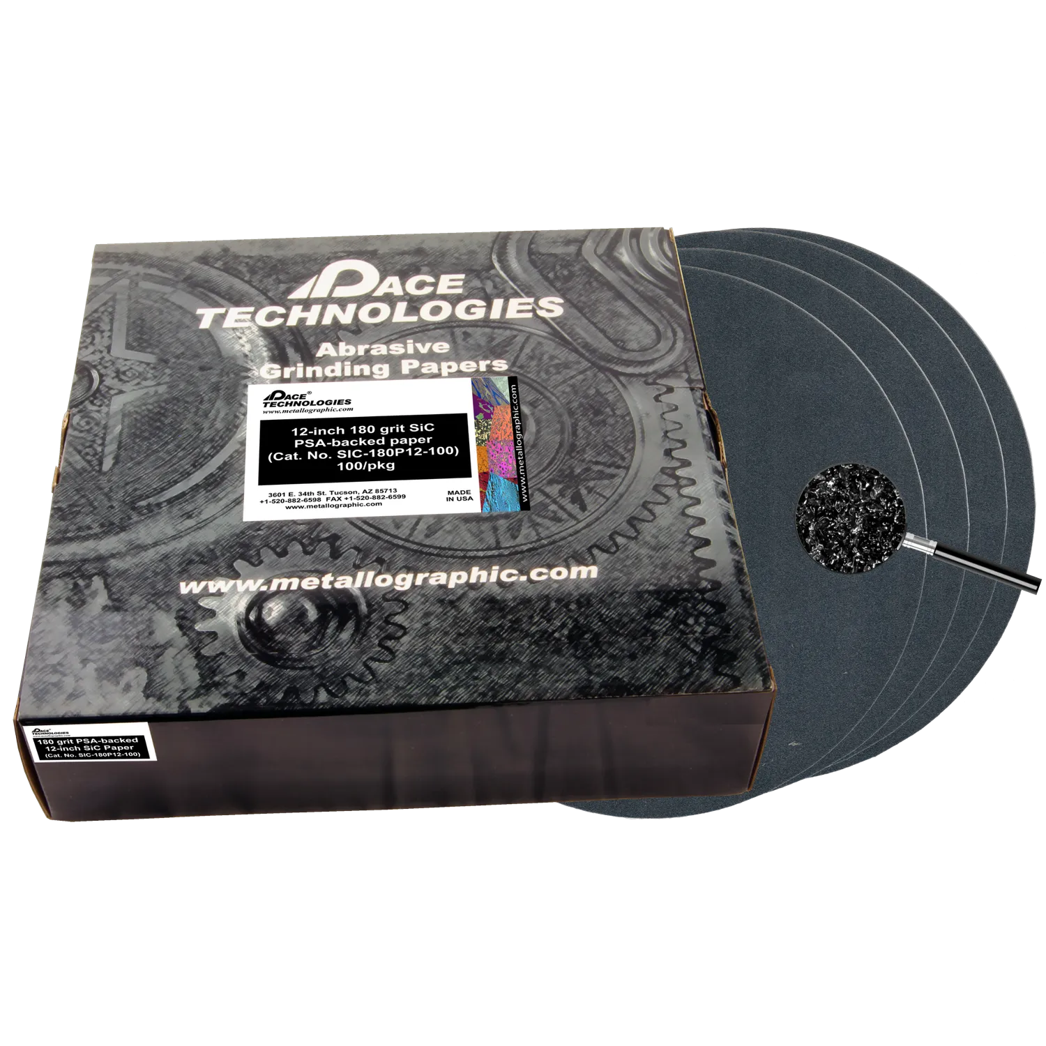 Papeles abrasivos de SiC de 12" con respaldo de PSA, grano 180, SIC-180P12