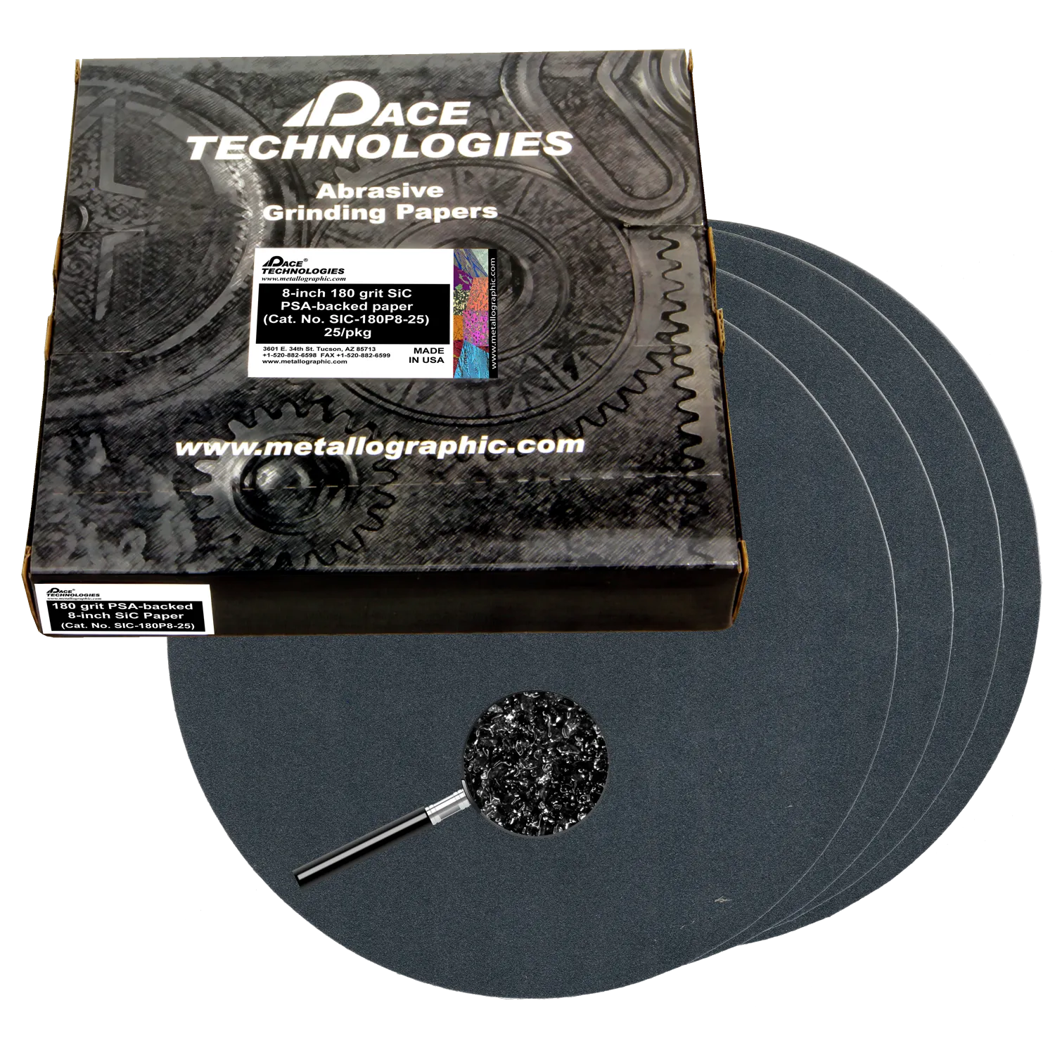 Papeles abrasivos SiC de 8" con respaldo de PSA, grano 180, SIC-180P8