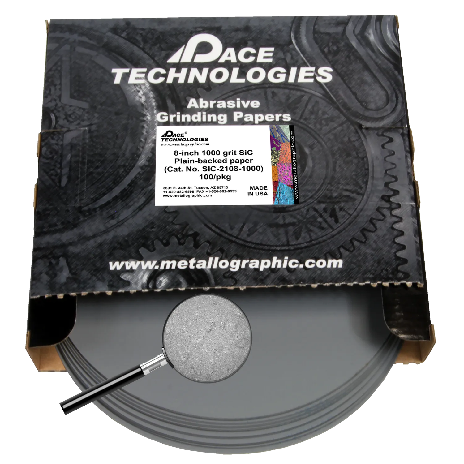 Papeles de lija de SiC de 8" con respaldo liso, grano 1000, 100/caja, SIC-2108-1000