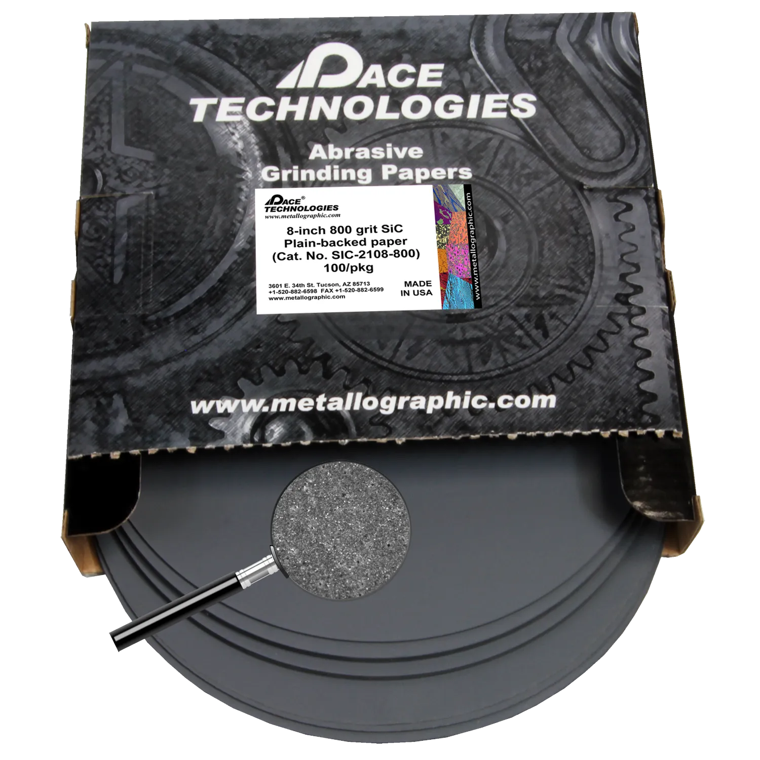 Papeles de lija de SiC de 8" con respaldo liso, grano 800, 100/caja, SIC-2108-800