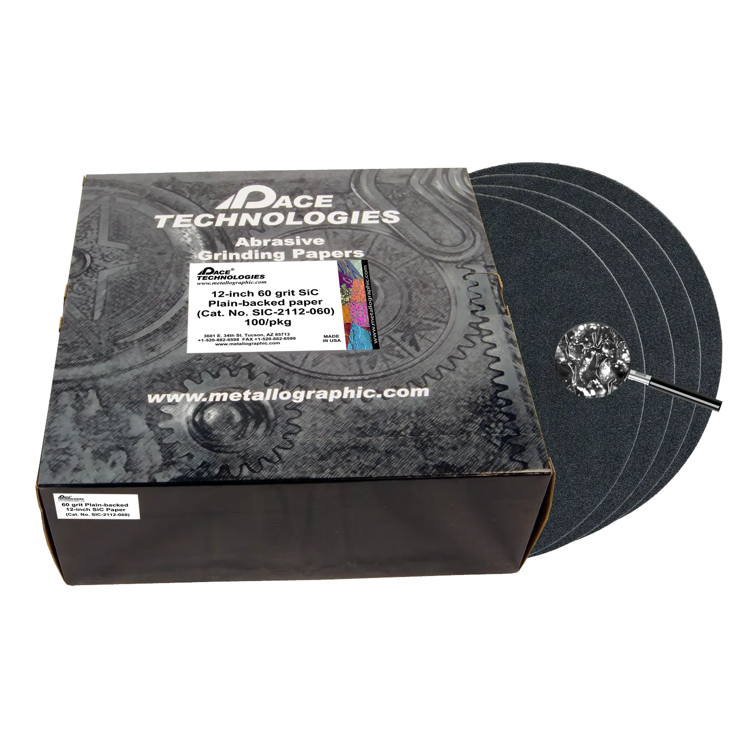 12" SiC Grinding Papers with Plain backed, 60 grit, 100/box, SIC-2112-060