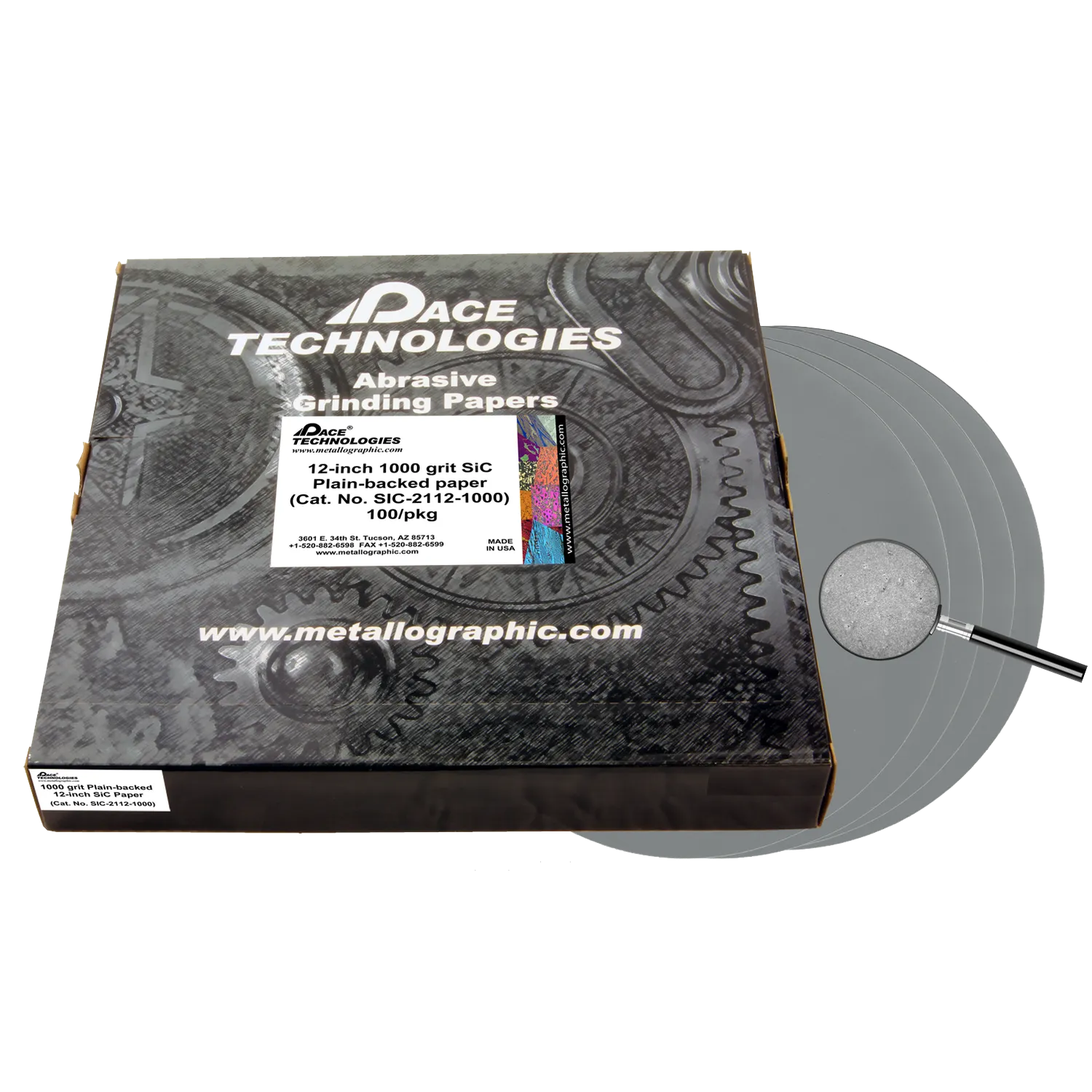 Papeles de lija de carburo de silicio de 12" con respaldo liso, grano 1000, 100/caja, SIC-2112-1000
