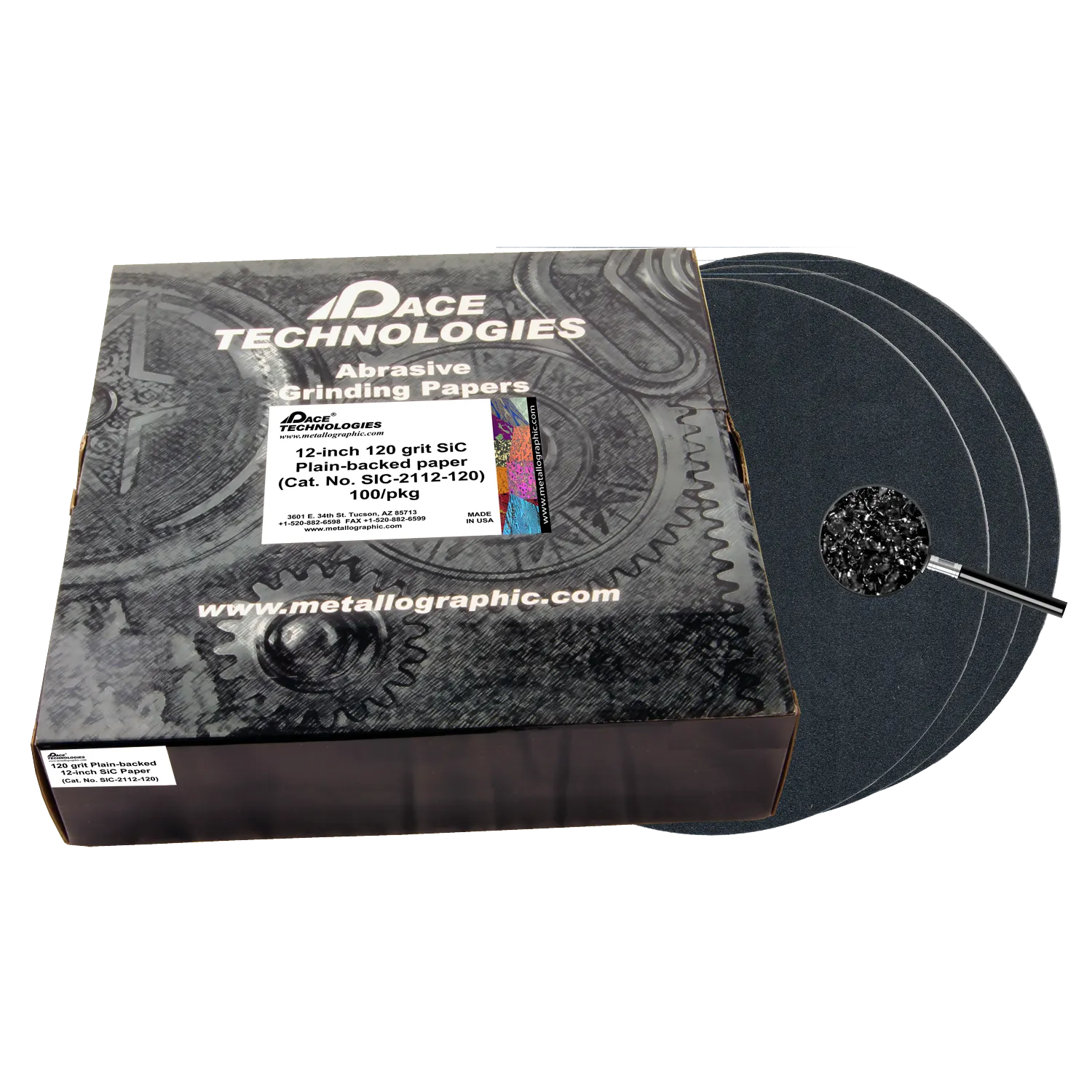 12" SiC Grinding Papers with Plain backed, 120 grit, 100/box, SIC-2112-120