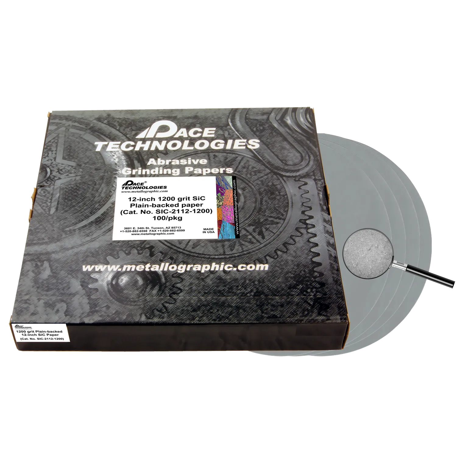 12" SiC Grinding Papers with Plain backed, 1200 grit, 100/box, SIC-2112-1200