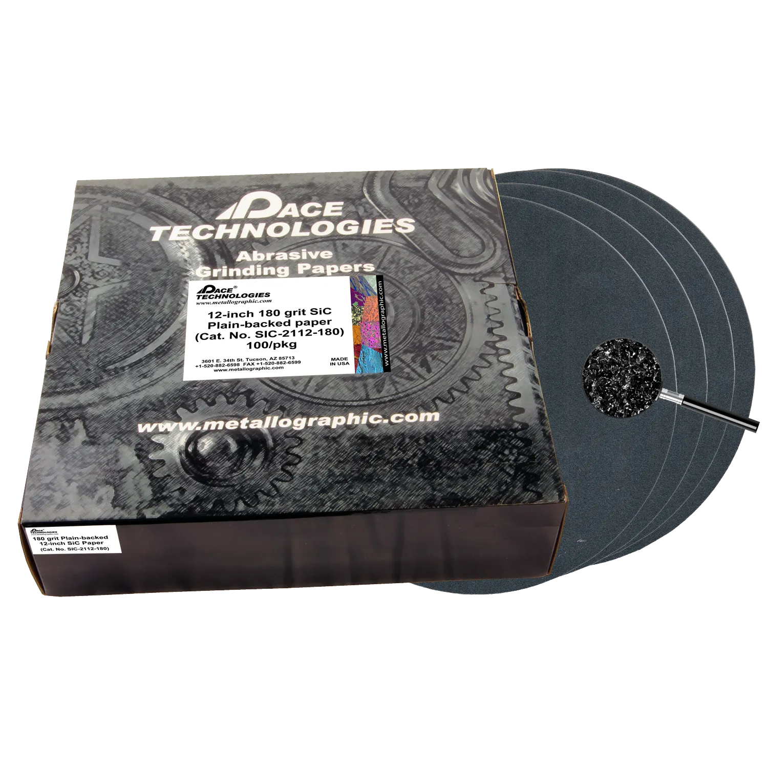 12" SiC Grinding Papers with Plain backed, 180 grit, 100/box, SIC-2112-180