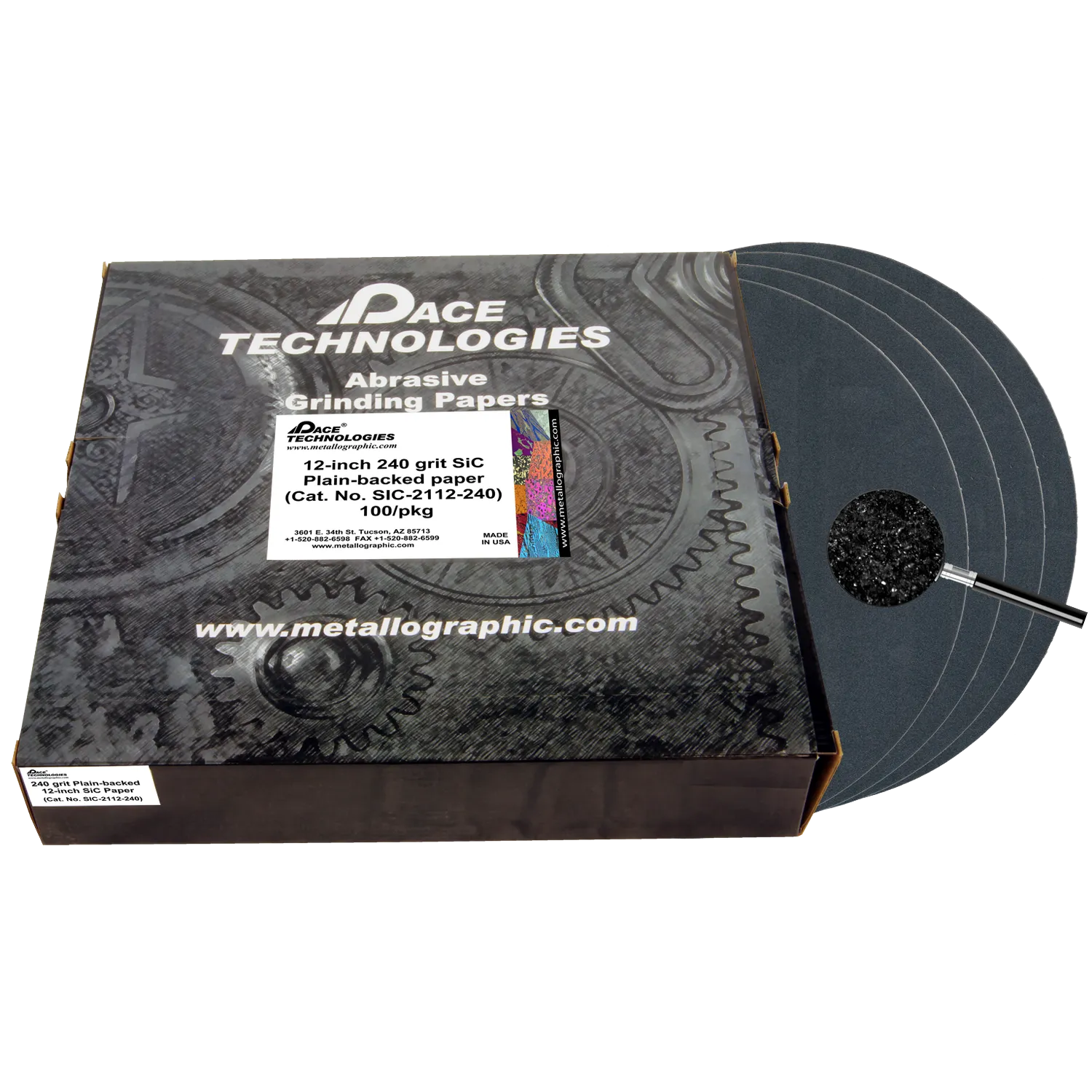 12" SiC Grinding Papers with Plain backed, 240 grit, 100/box, SIC-2112-240