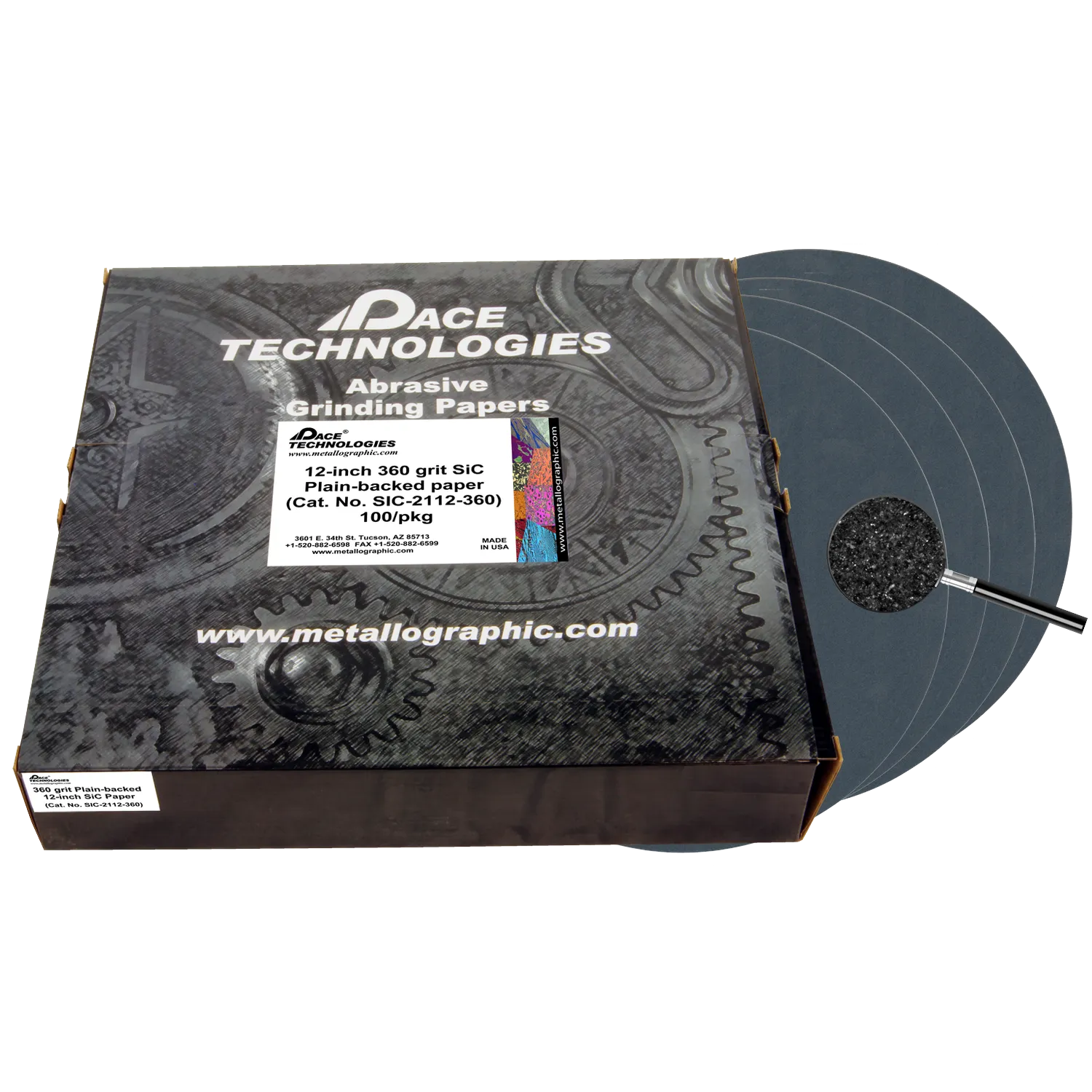 12" SiC Grinding Papers with Plain backed, 360 grit, 100/box, SIC-2112-360