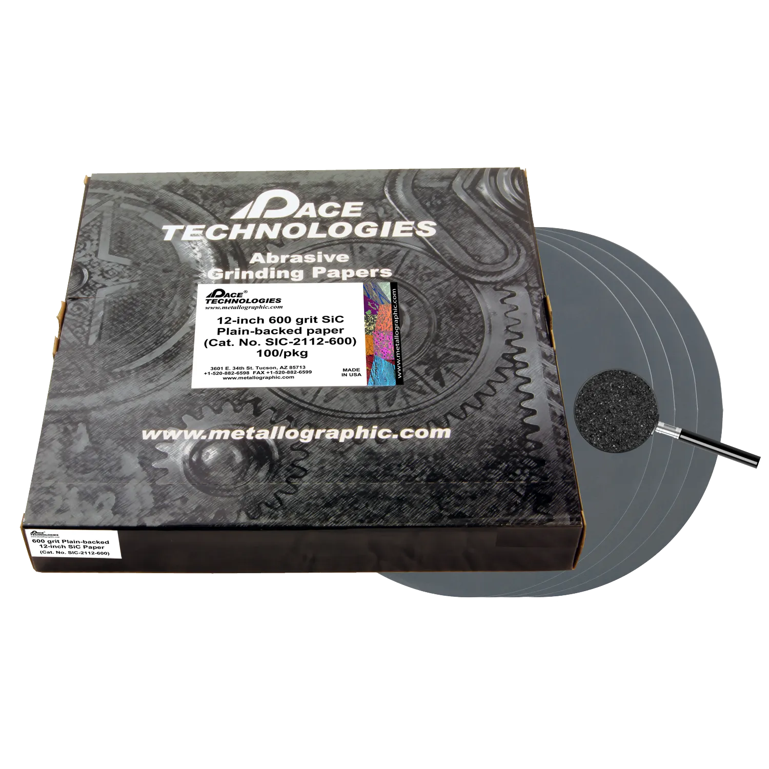 12" SiC Grinding Papers with Plain backed, 600 grit, 100/box, SIC-2112-600