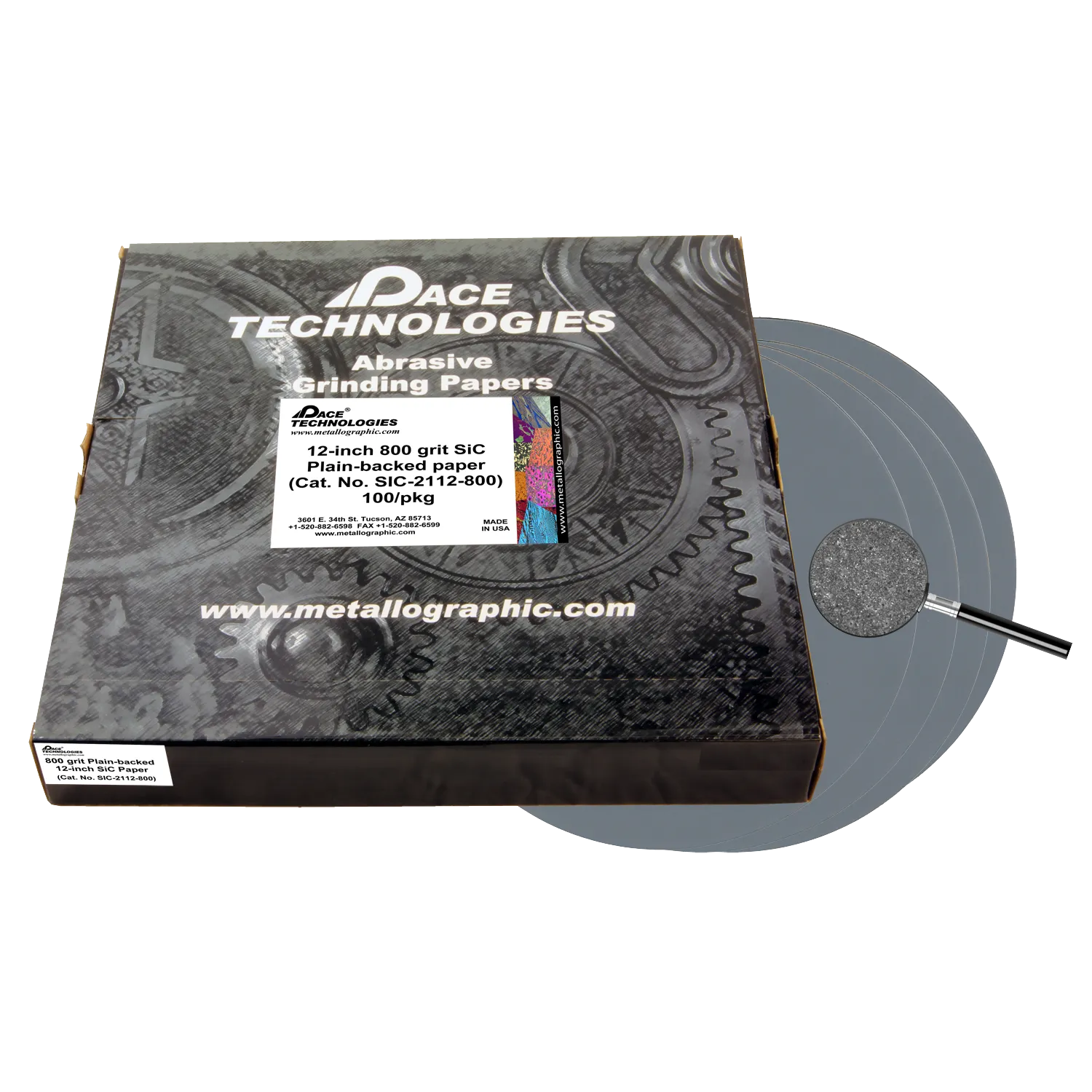 12" SiC Grinding Papers with Plain backed, 800 grit, 100/box, SIC-2112-800