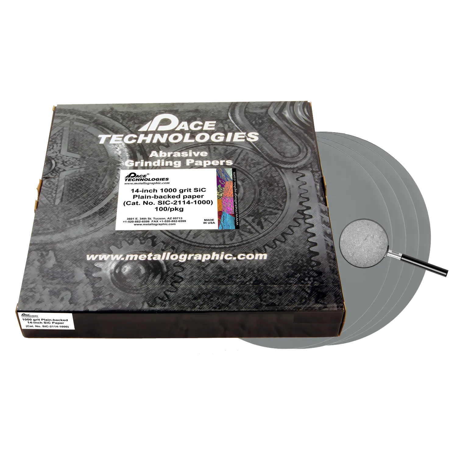 Papeles de lija de SiC de 14" con respaldo liso, grano 1000, 100/caja, SIC-2114-1000