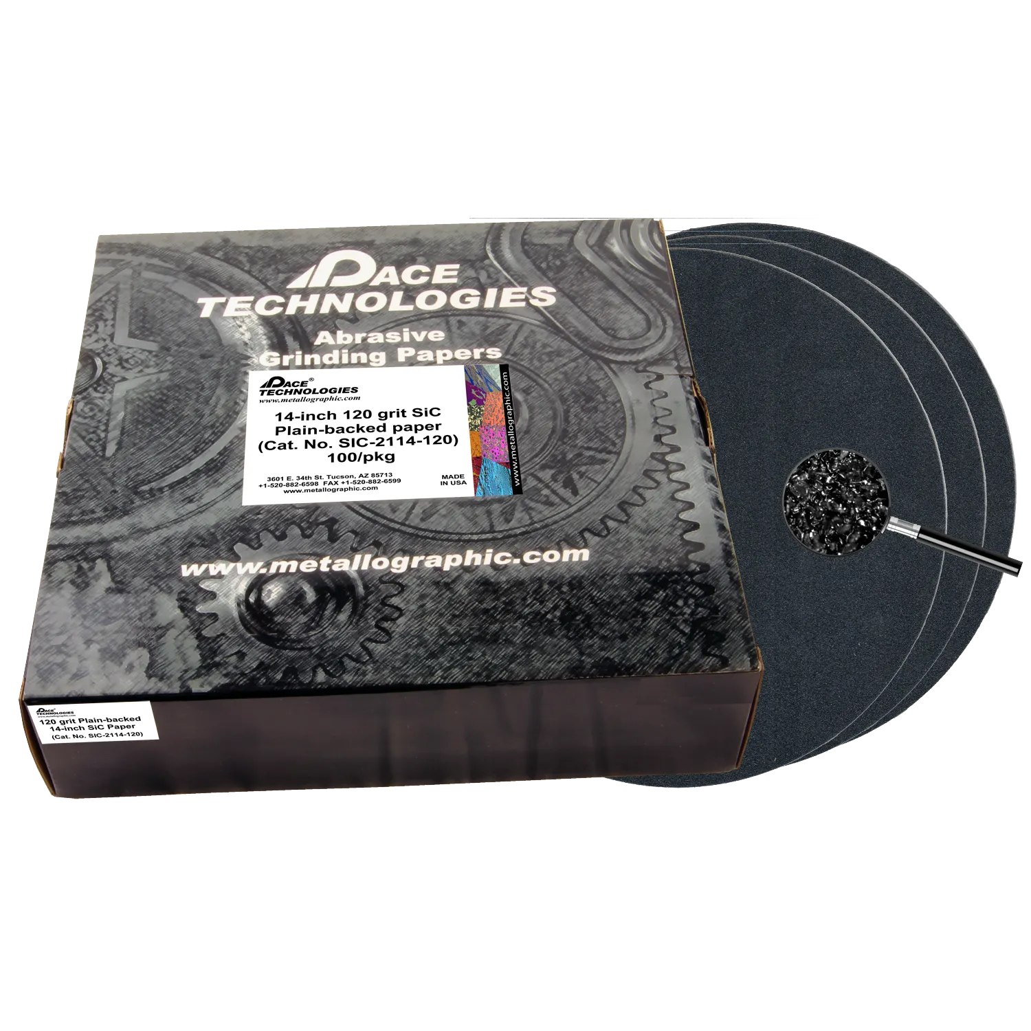 Papeles de lija de SiC de 14" con respaldo liso, grano 120, 100/caja, SIC-2114-120