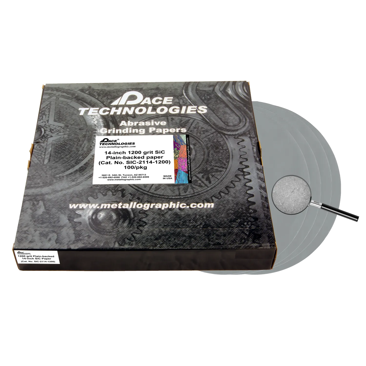 Papeles de lija de carburo de silicio de 14" con respaldo liso, grano 1200, 100/caja, SIC-2114-1200