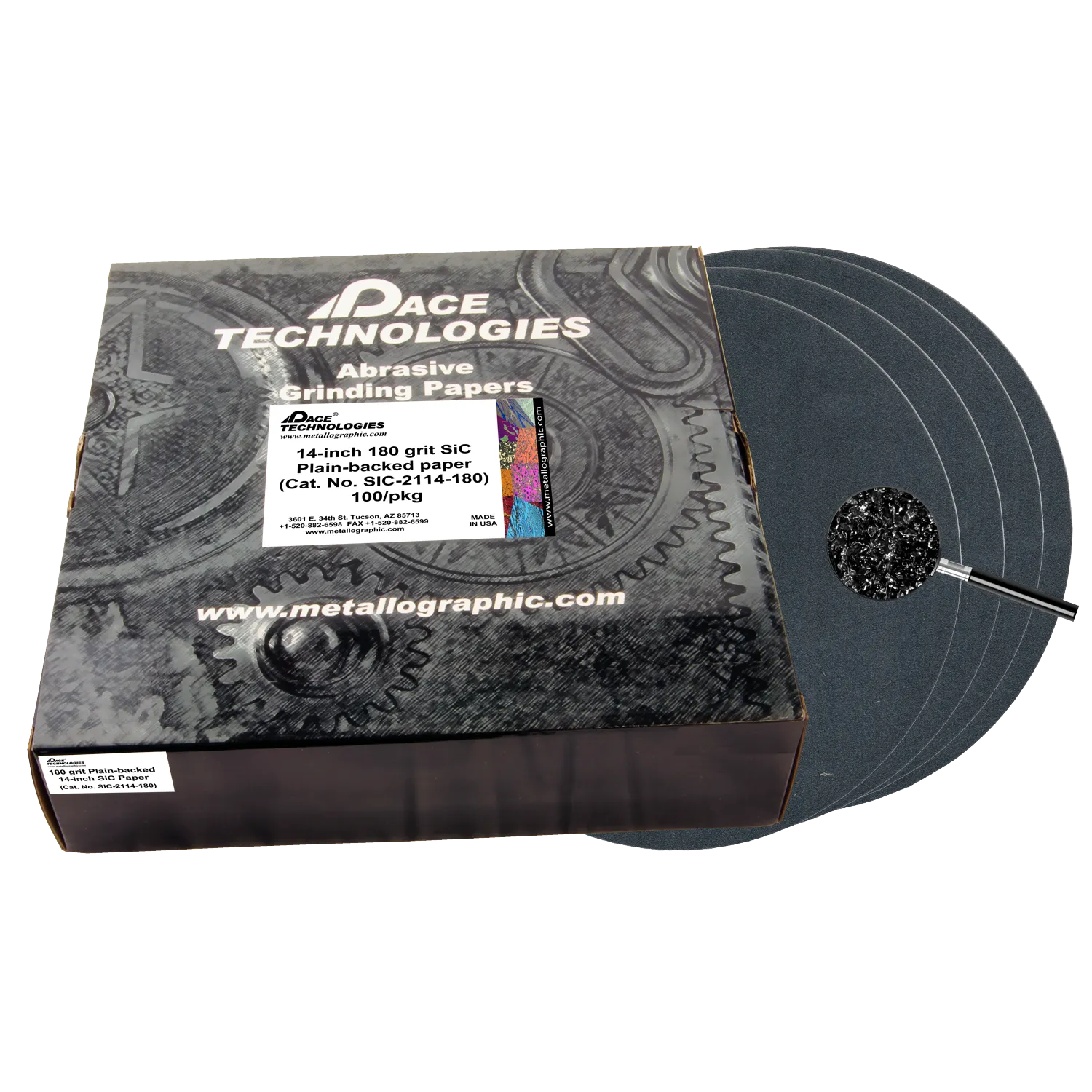Papeles de lija de carburo de silicio de 14" con respaldo liso, grano 180, 100/caja, SIC-2114-180